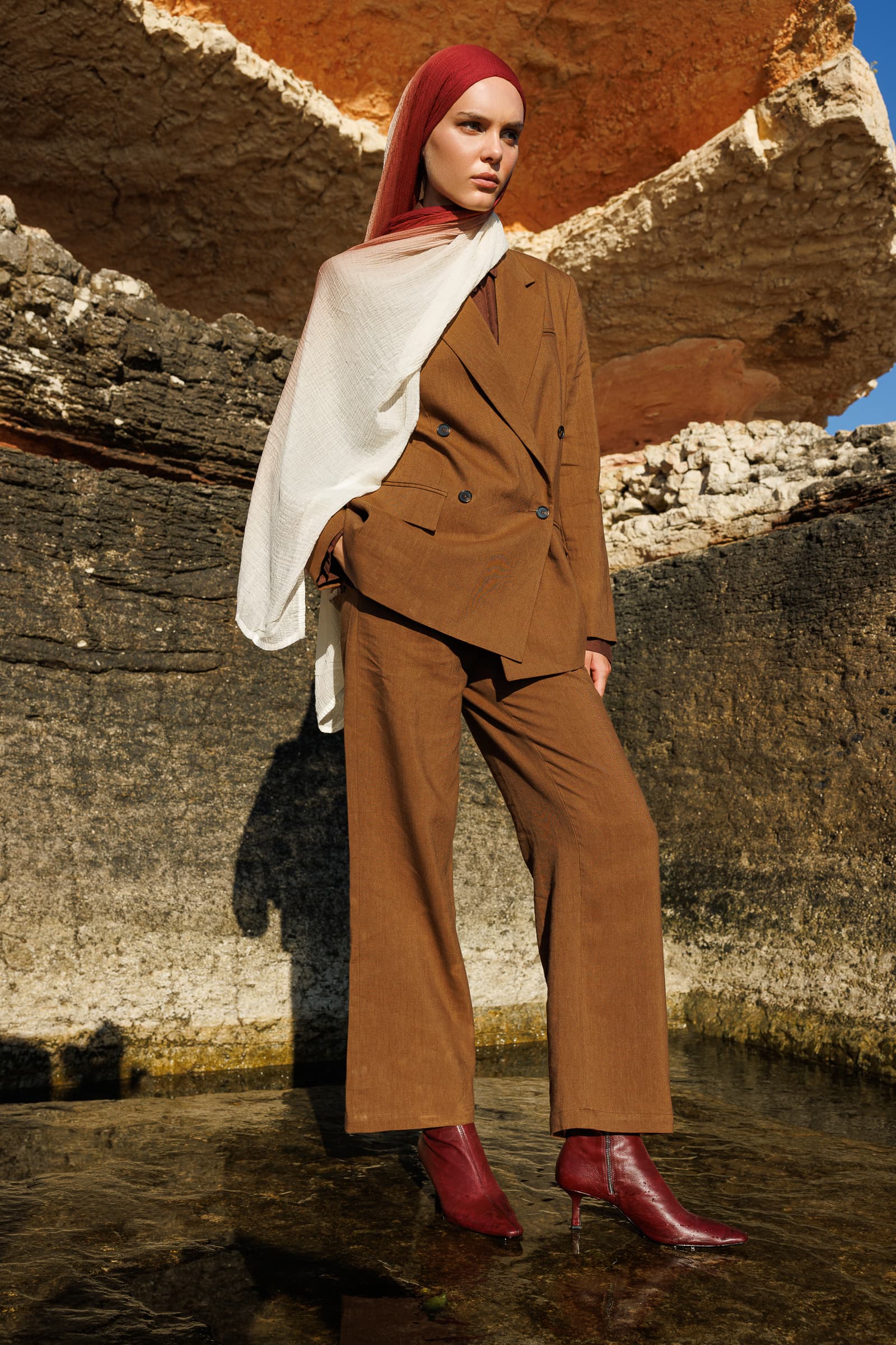 Toptan Degrade Müslin Şal - Ekru