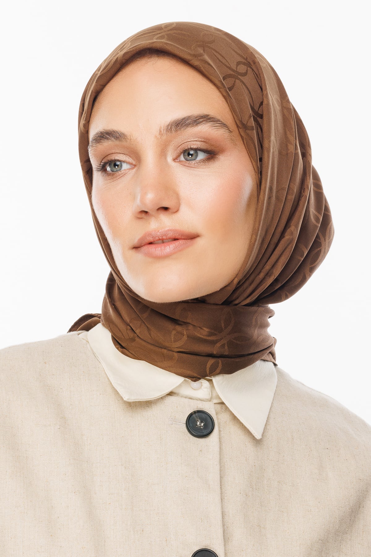 London Pattern Silky Jacquard Scarf - Brown