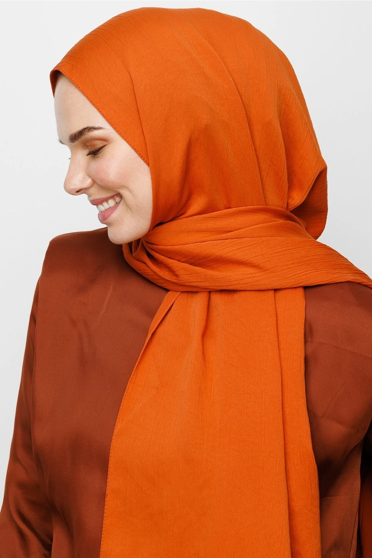 Toptan Krinkıl Medine İpeği Şal - Kiremit