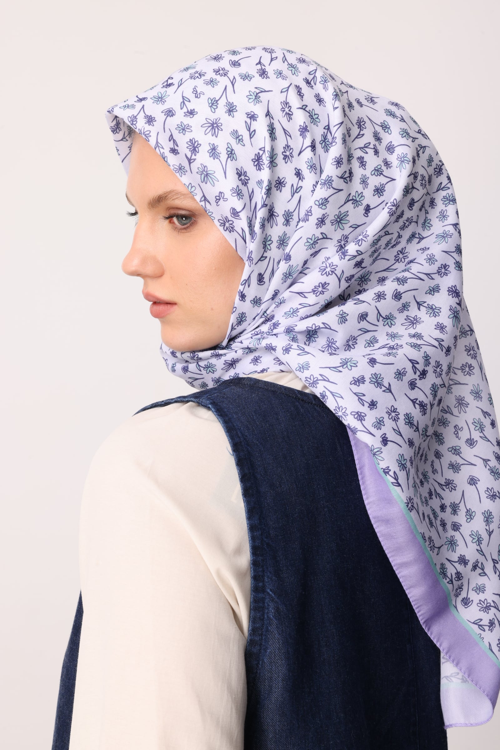 Toptan Minor Desen Pamuk Eşarp - Lila