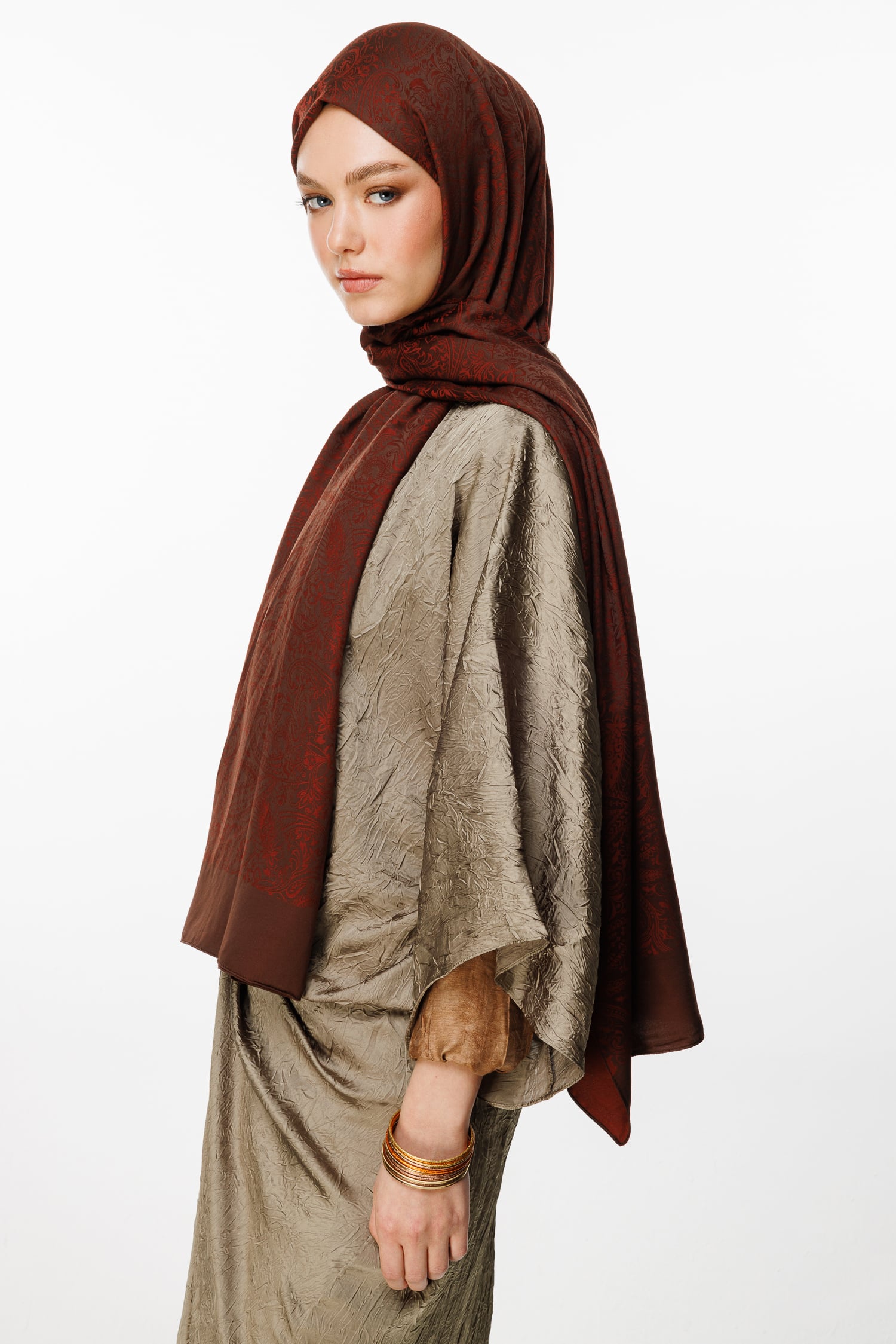 Toptan Velora Desen Çift Taraflı Şal - Acı Kahve-Kahve