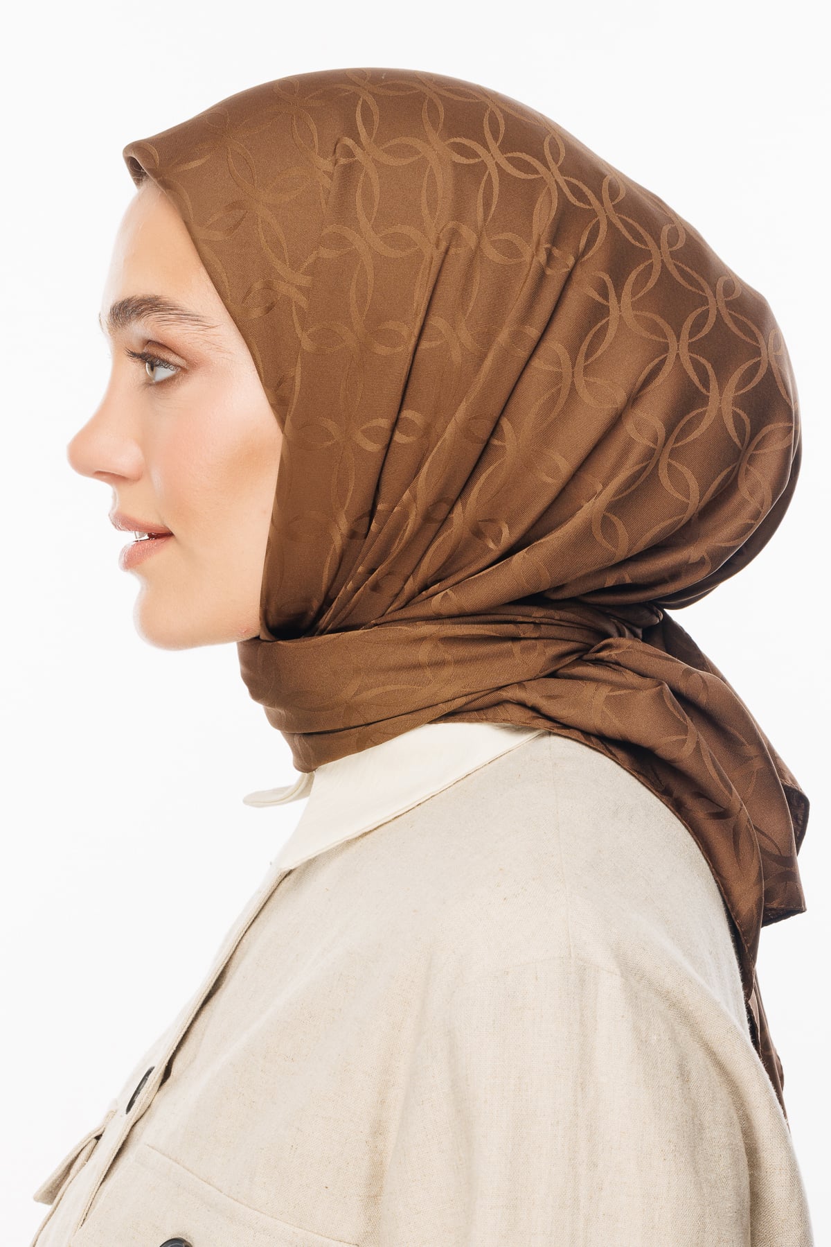 London Pattern Silky Jacquard Scarf - Brown