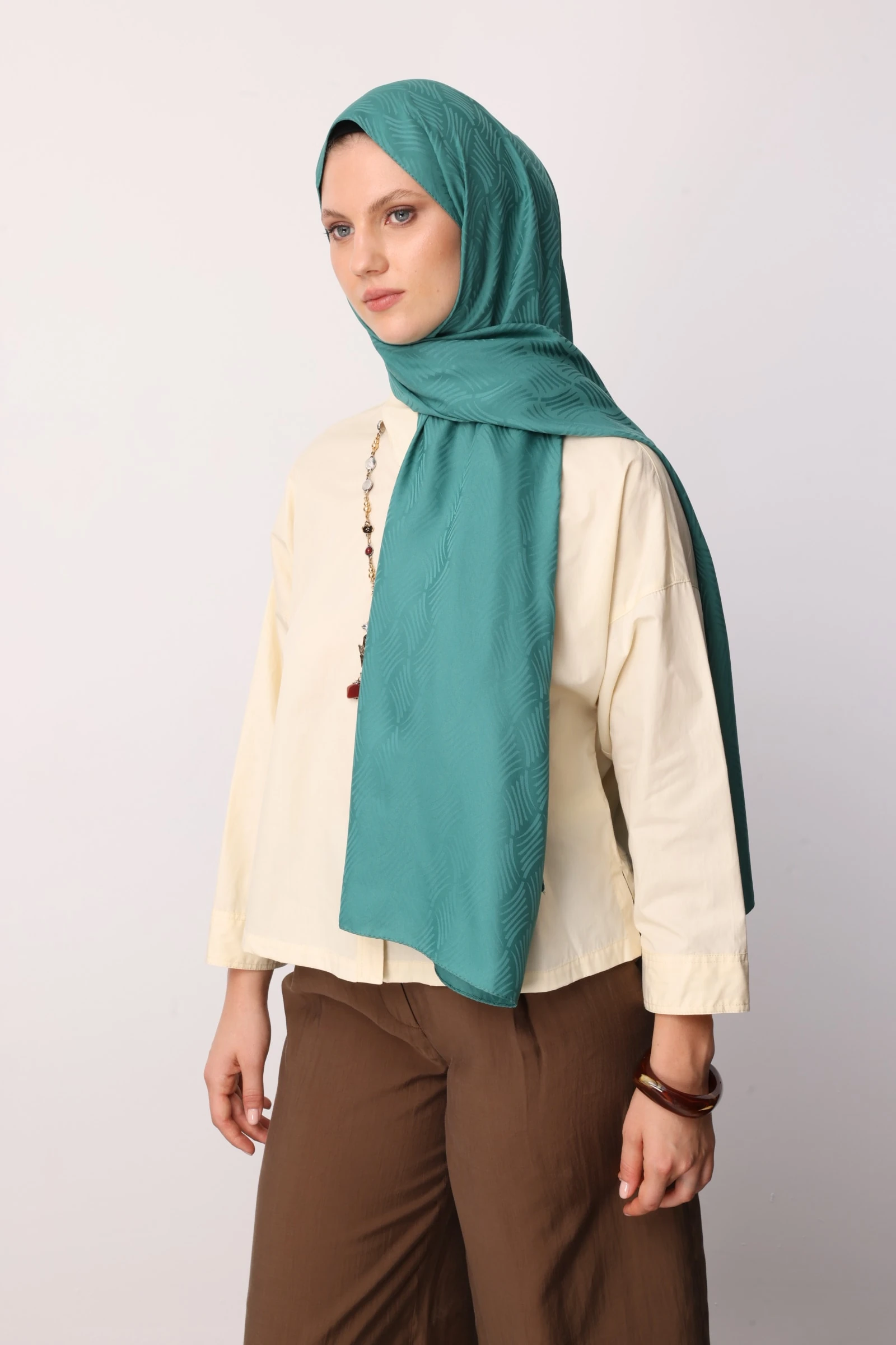Aura Pattern Silk Jacquard Shawl - Mint Green