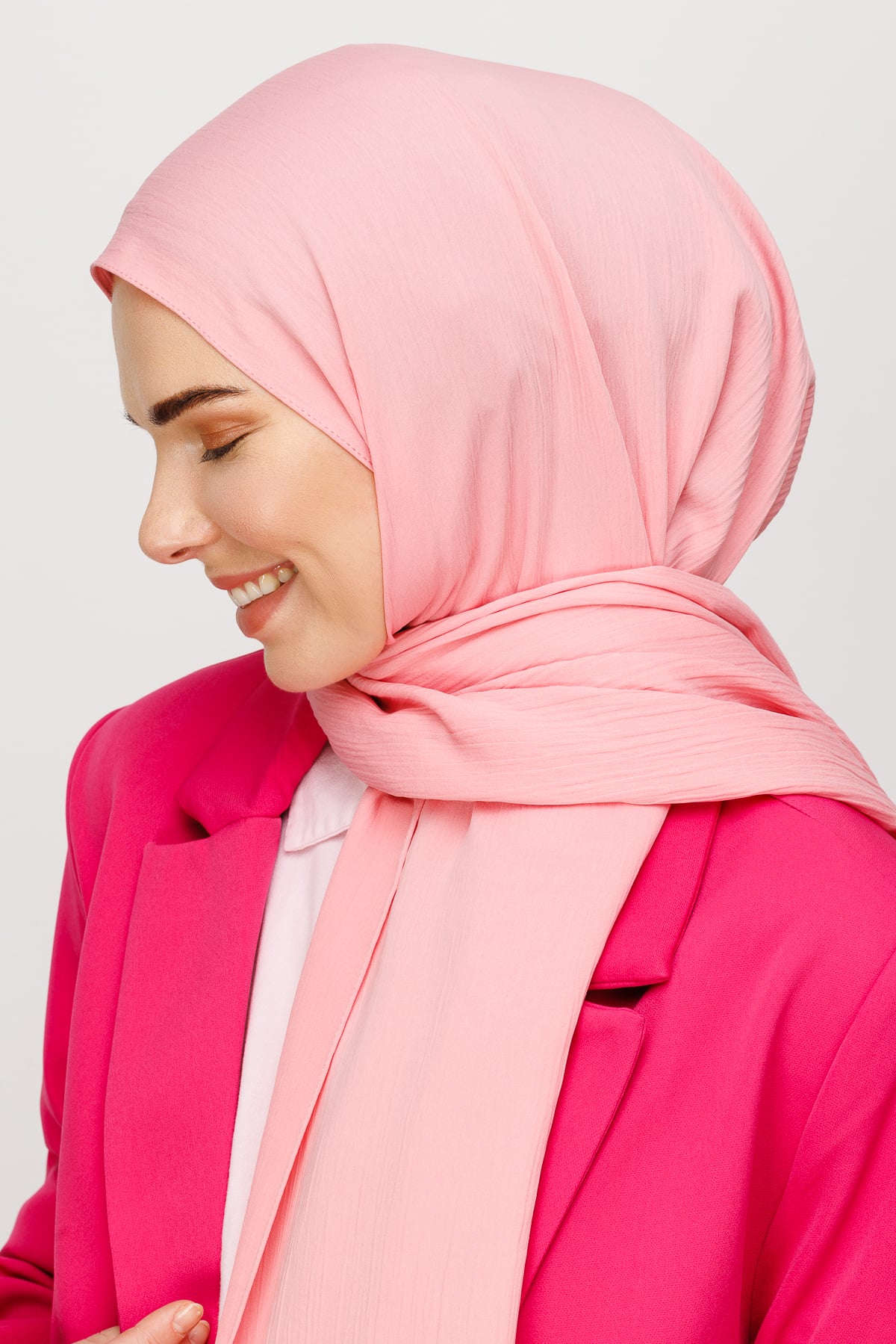 Toptan Krinkıl Medine İpeği Şal - Pembe