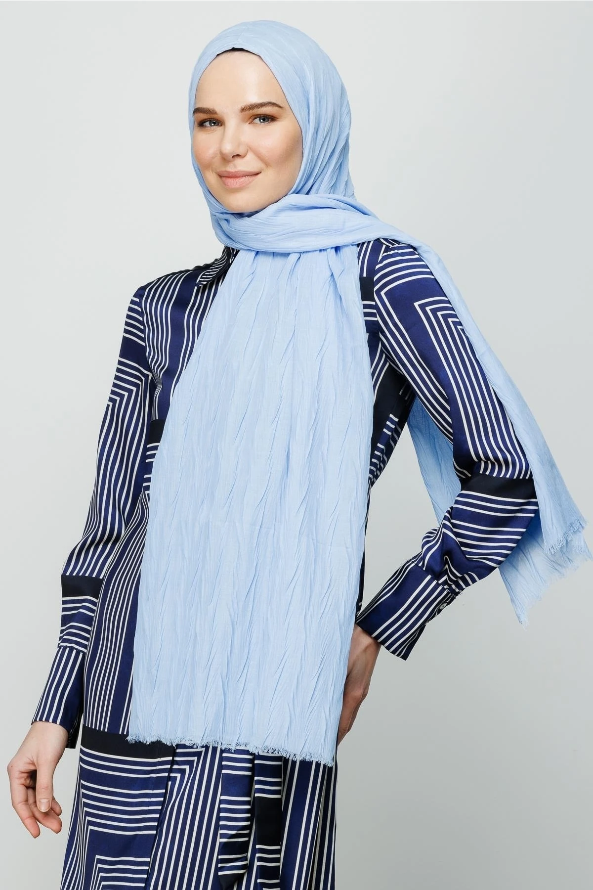 Pleated Bamboo Shawl - Baby Blue