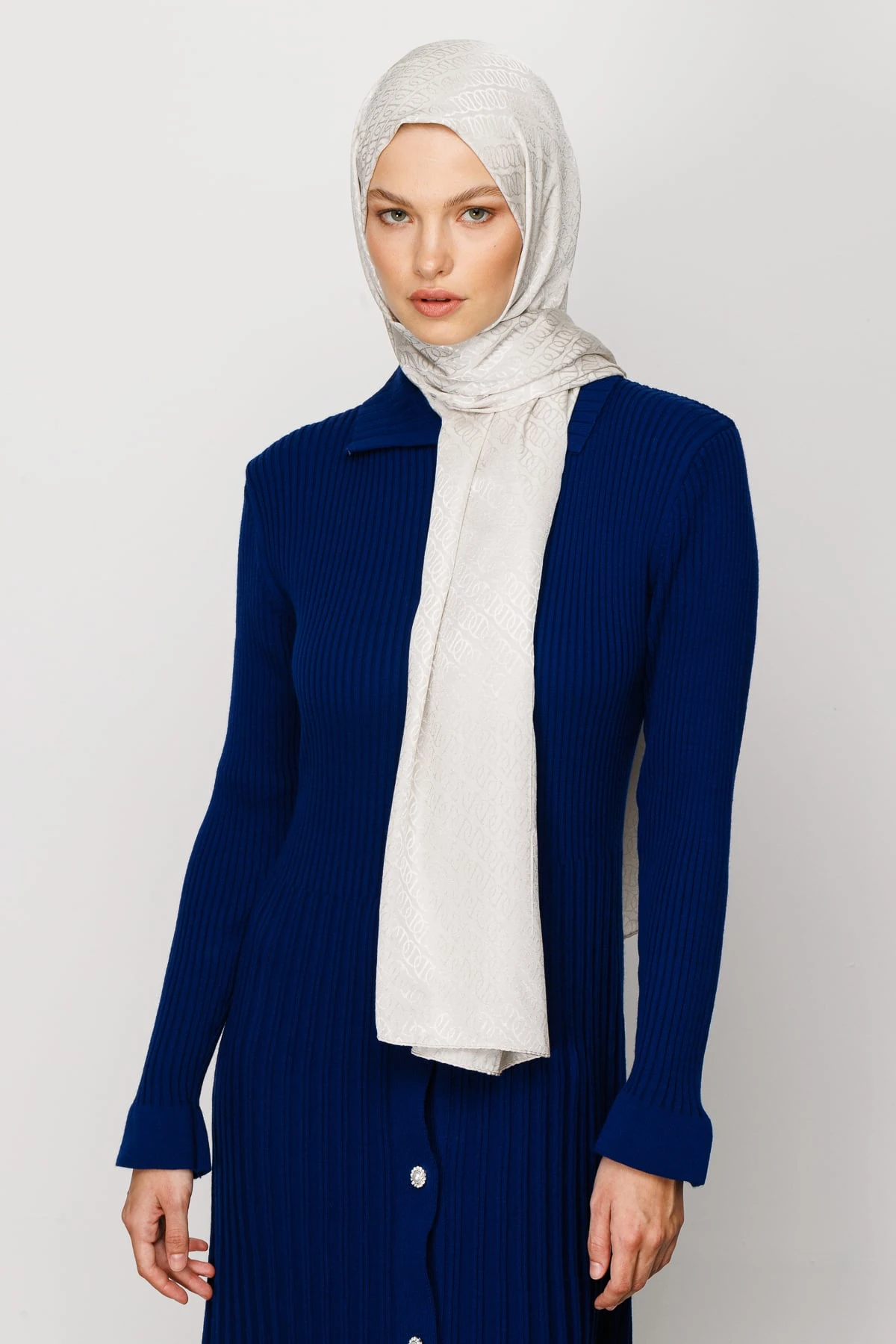 Toptan Forever Desen Parlak Jakar Şal - Taş Rengi