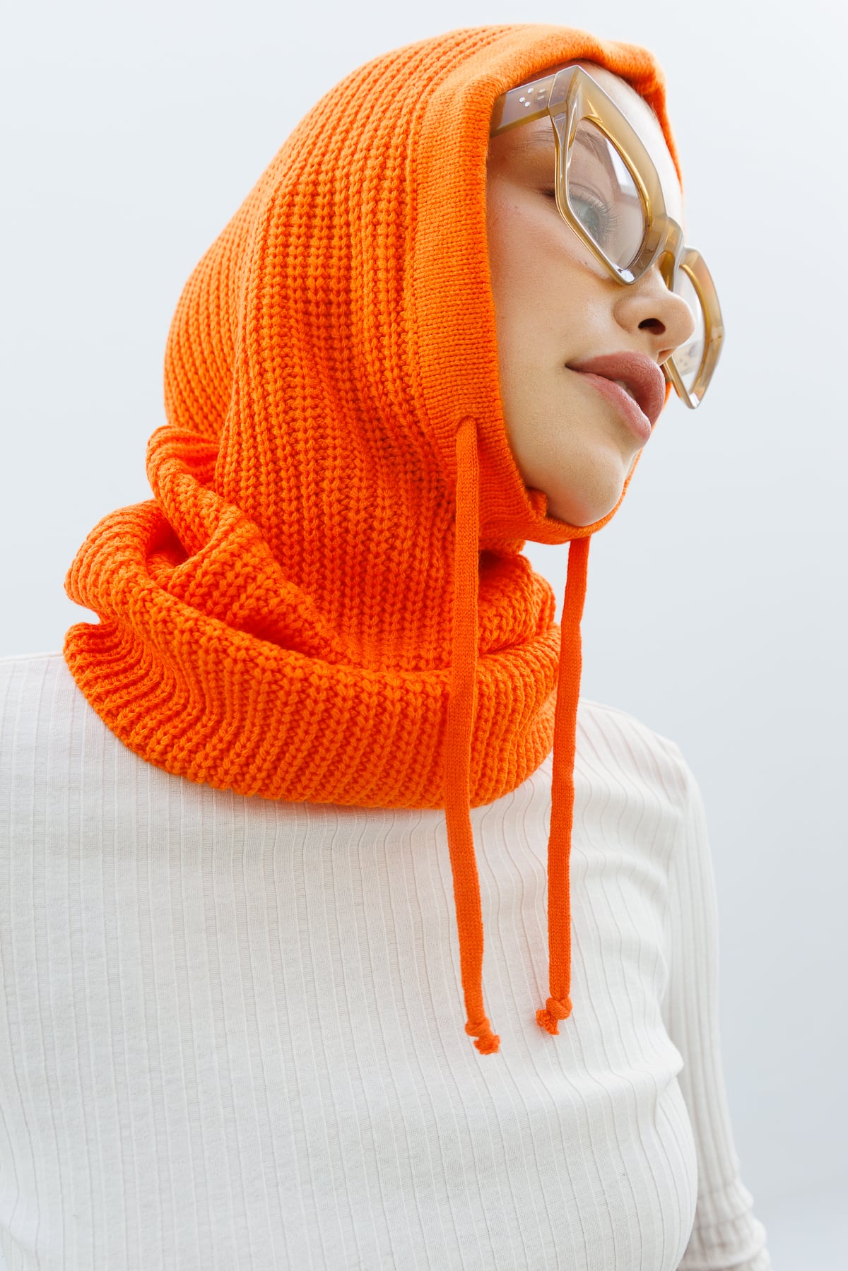 Toptan Balaclava Triko Başlık - Turuncu