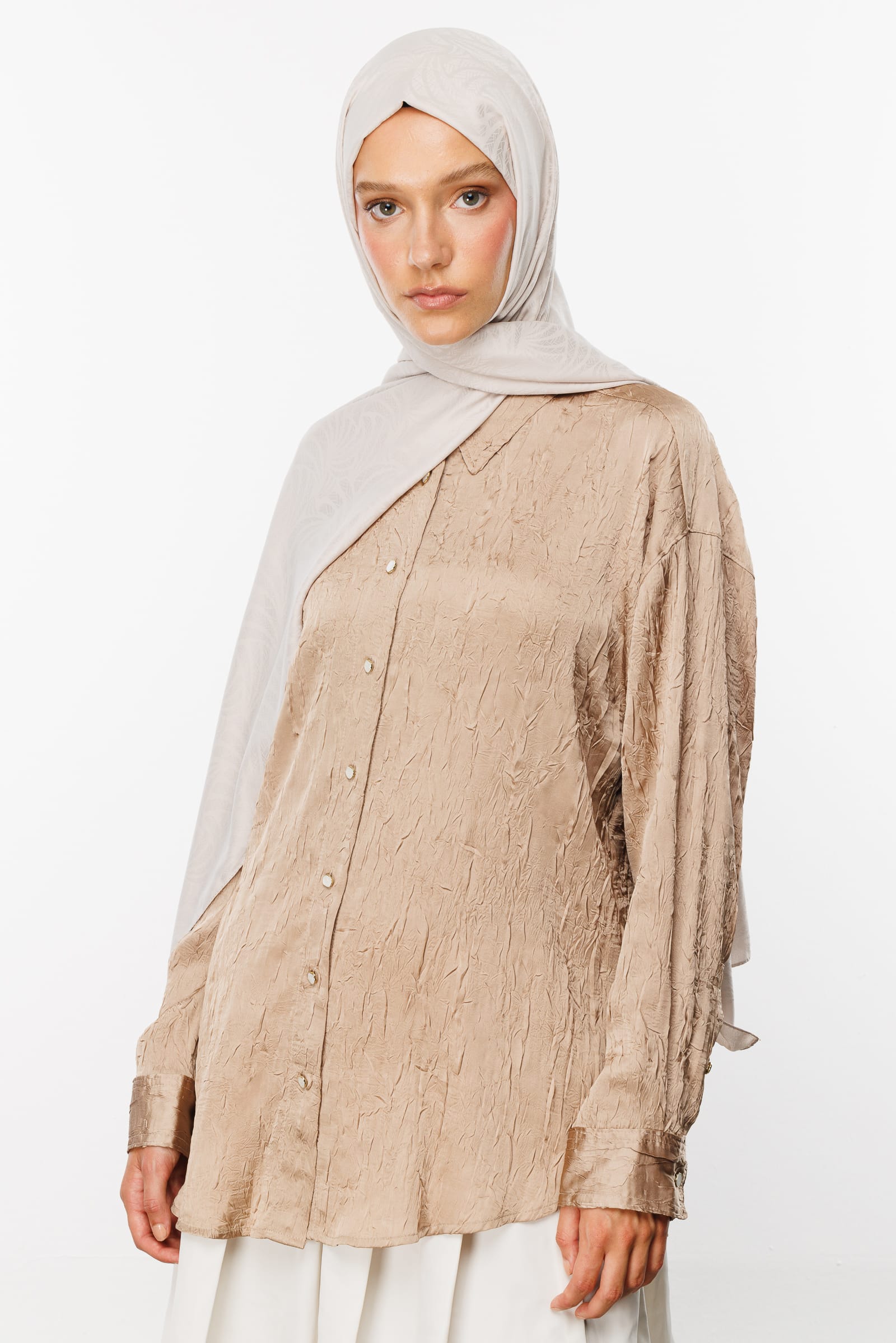 Toptan Artemis Desen İpeksi Jakar Şal - Taş Rengi