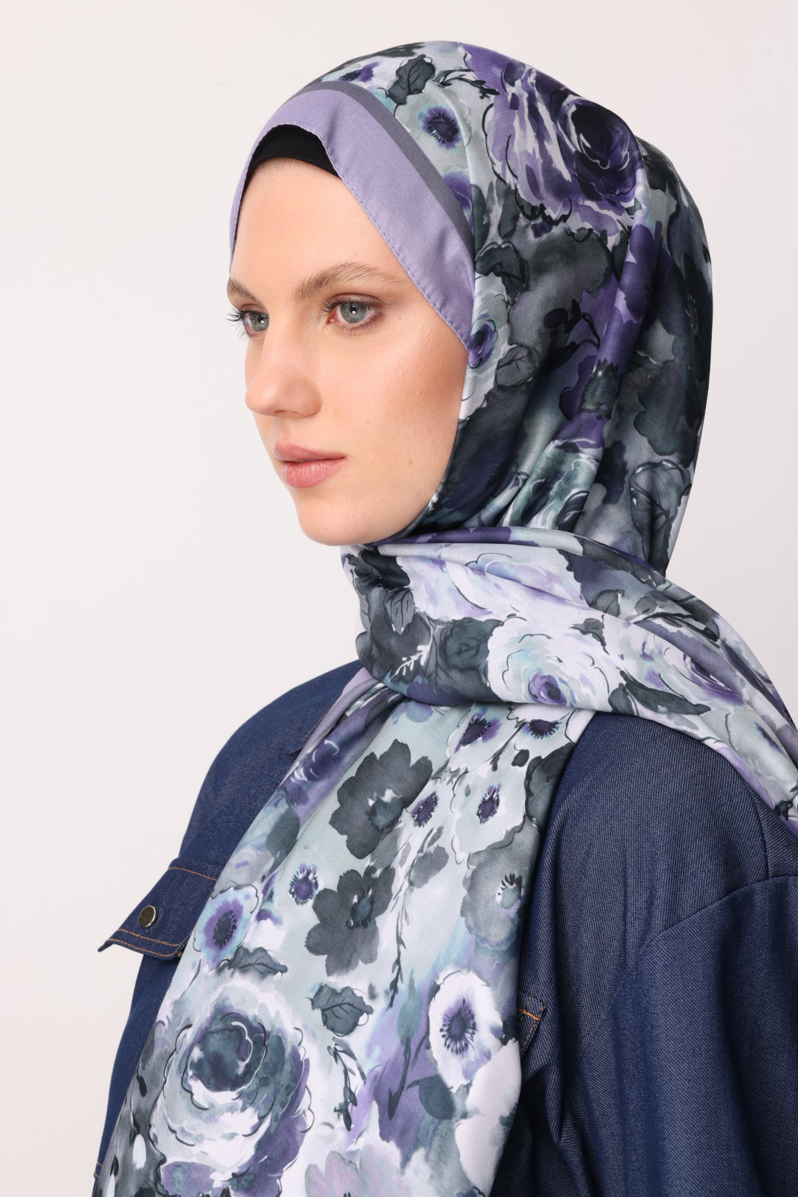 Toptan Vensel Desen Pamuk Şal - Mavi