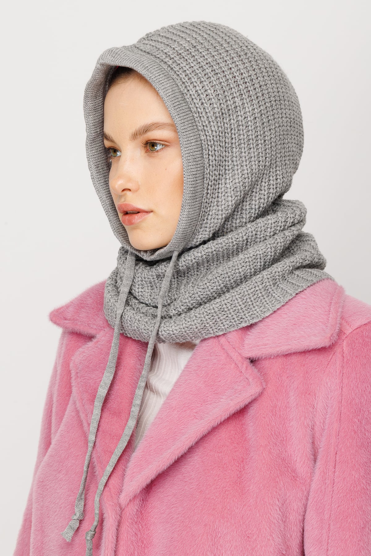 Toptan Balaclava Triko Başlık - Gri