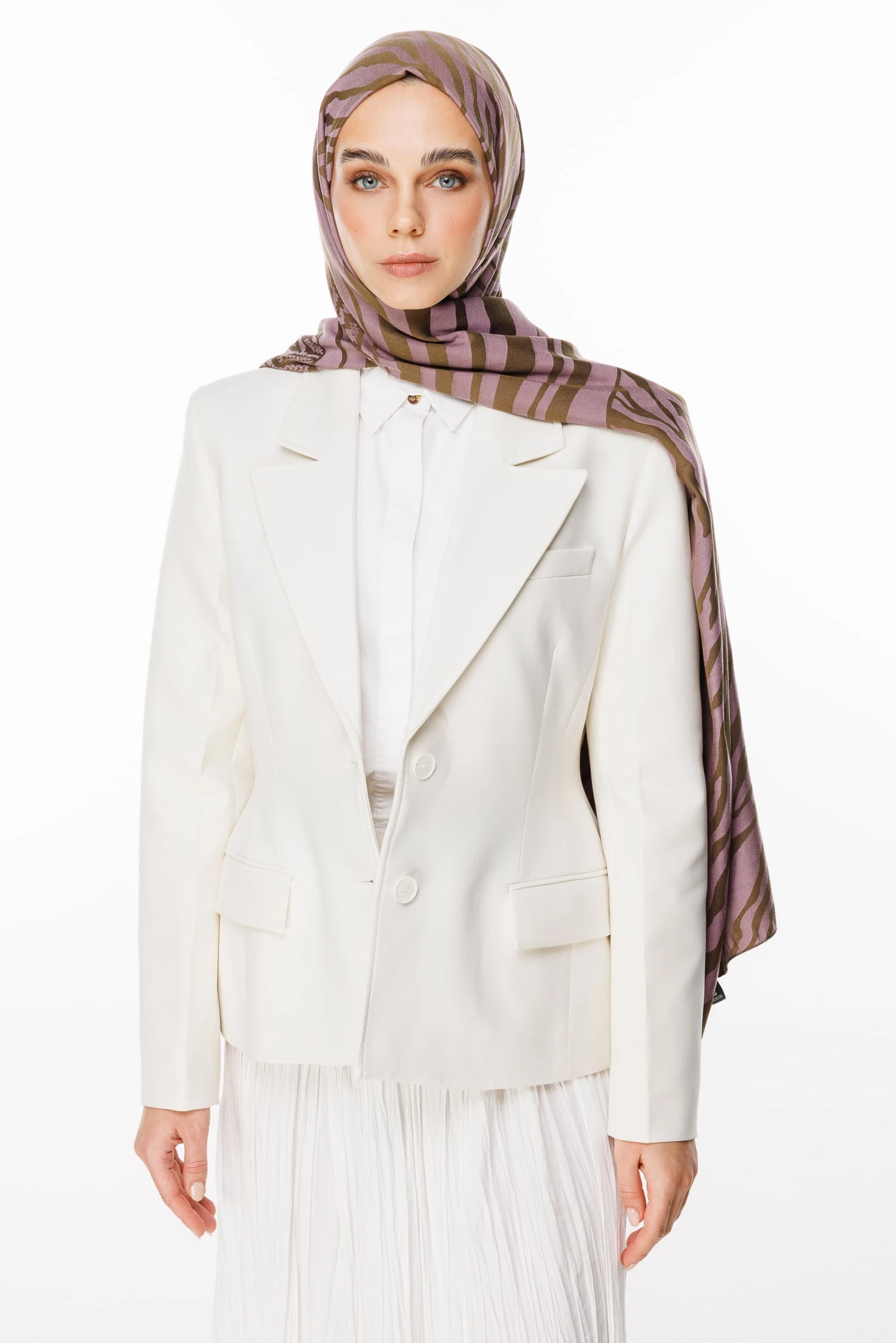 Toptan Riad Desen Çift Taraflı Şal - Koyu Haki-Koyu Gül Kurusu