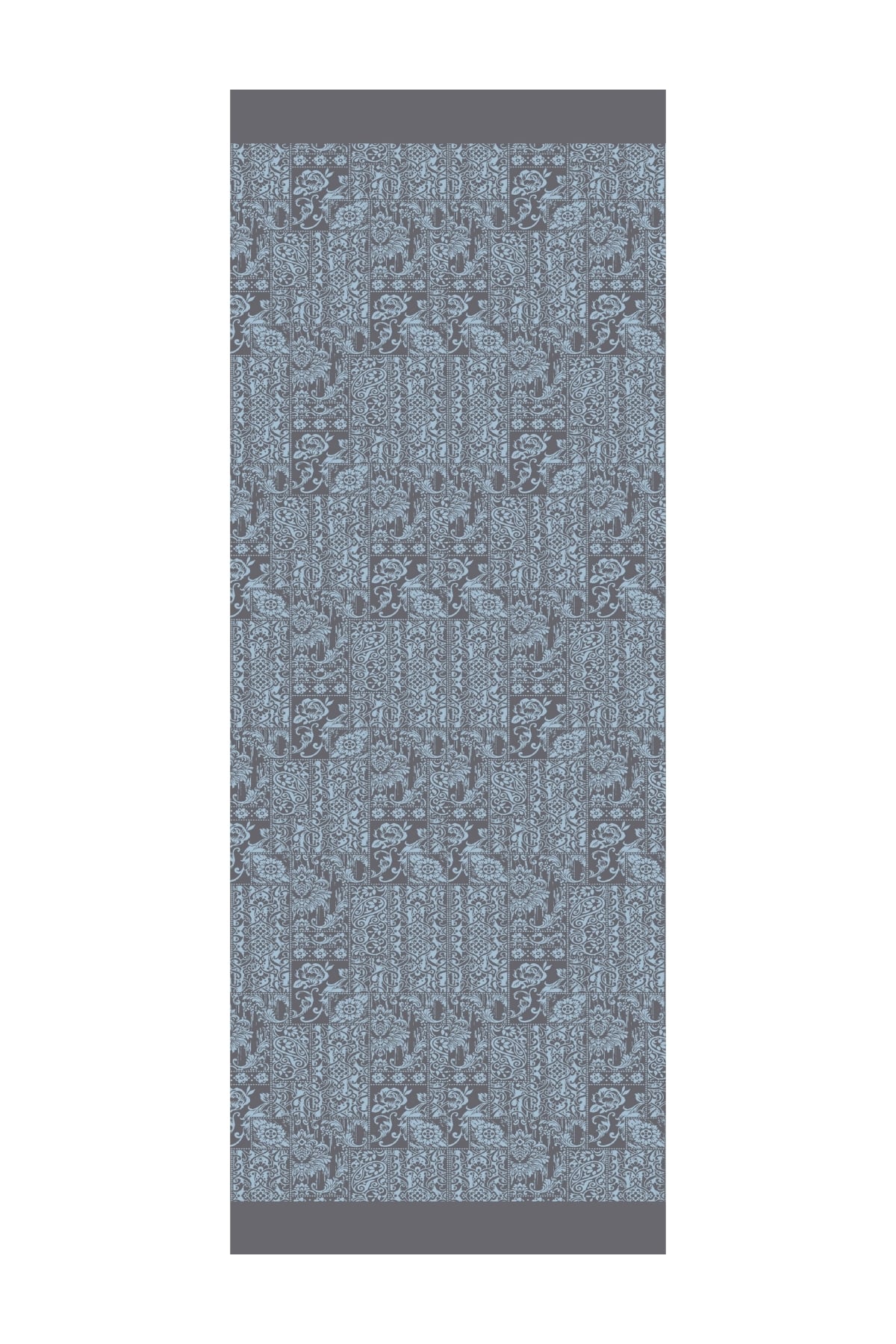 Toptan Henna Desen Çift Taraflı Şal - Koyu Gri-Açık Mavi