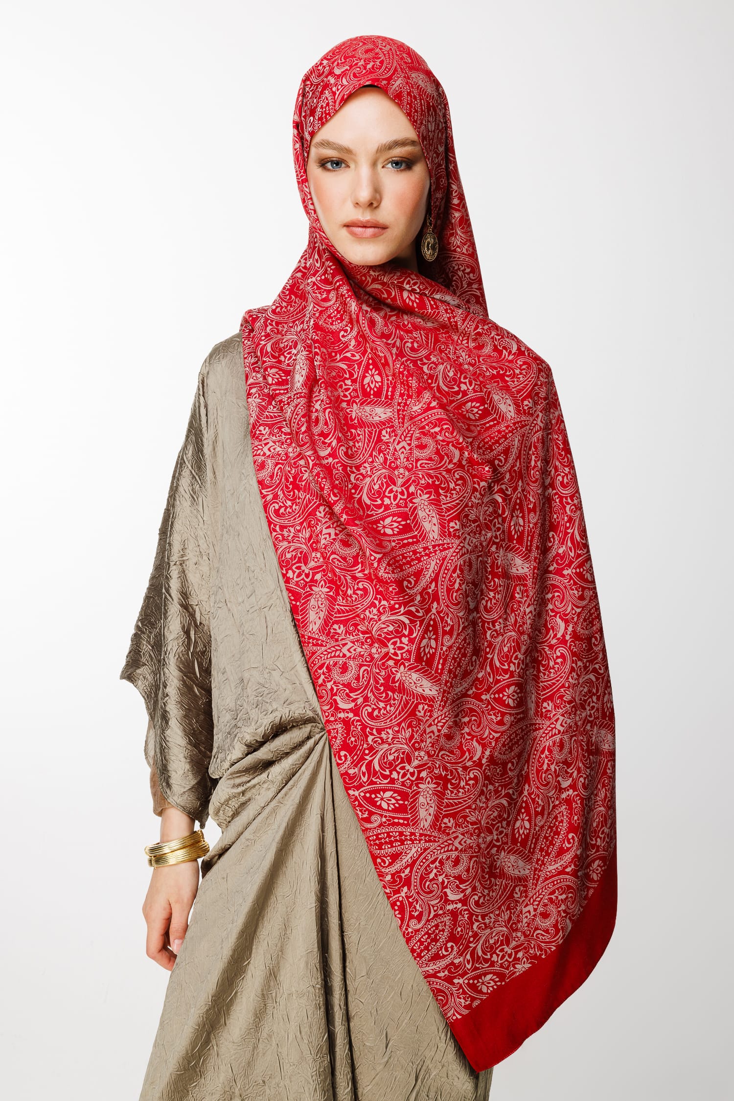 Toptan Velora Desen Çift Taraflı Şal - Bordo-Mint Yeşili