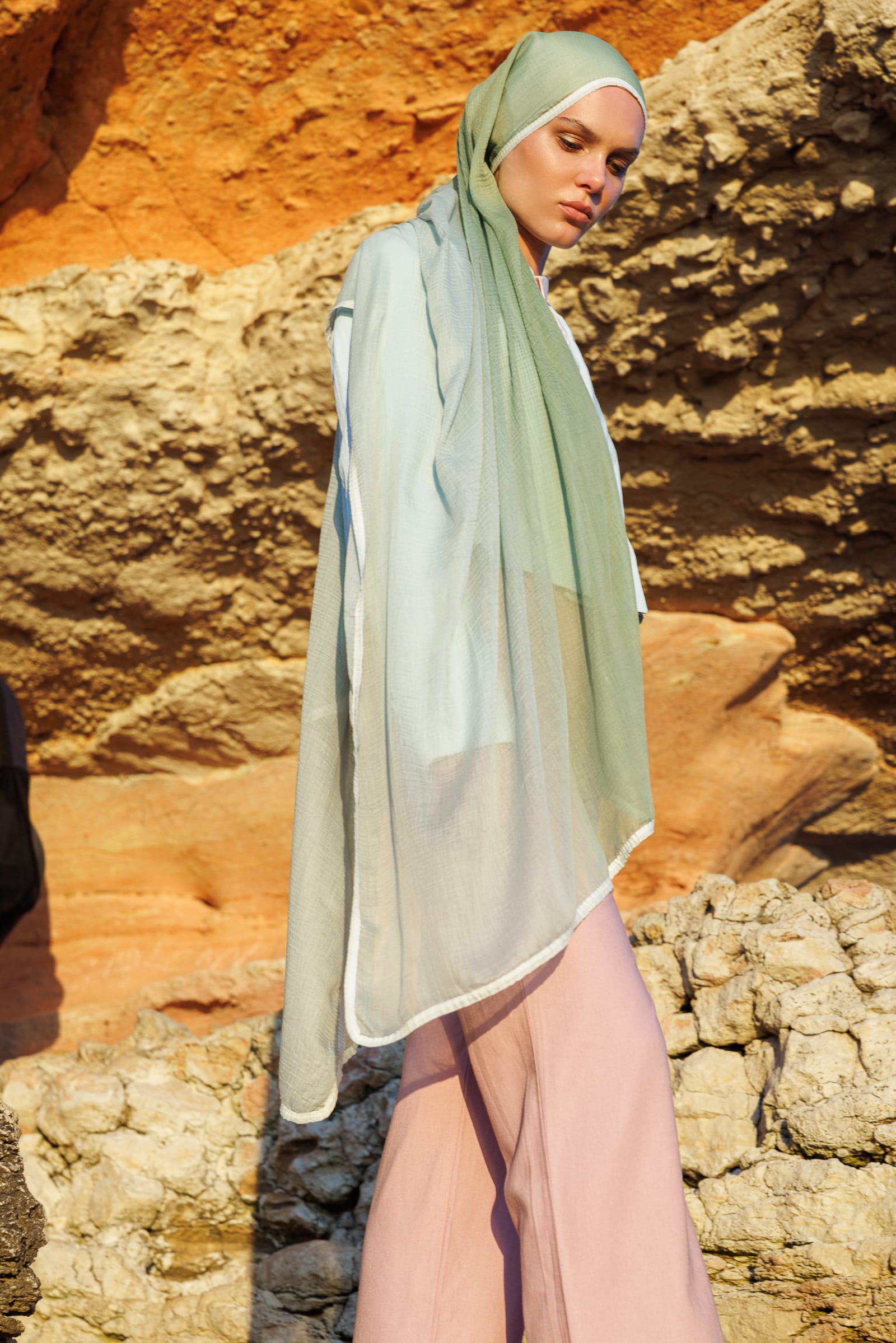 Toptan Degrade Müslin Şal - Orman Yeşili