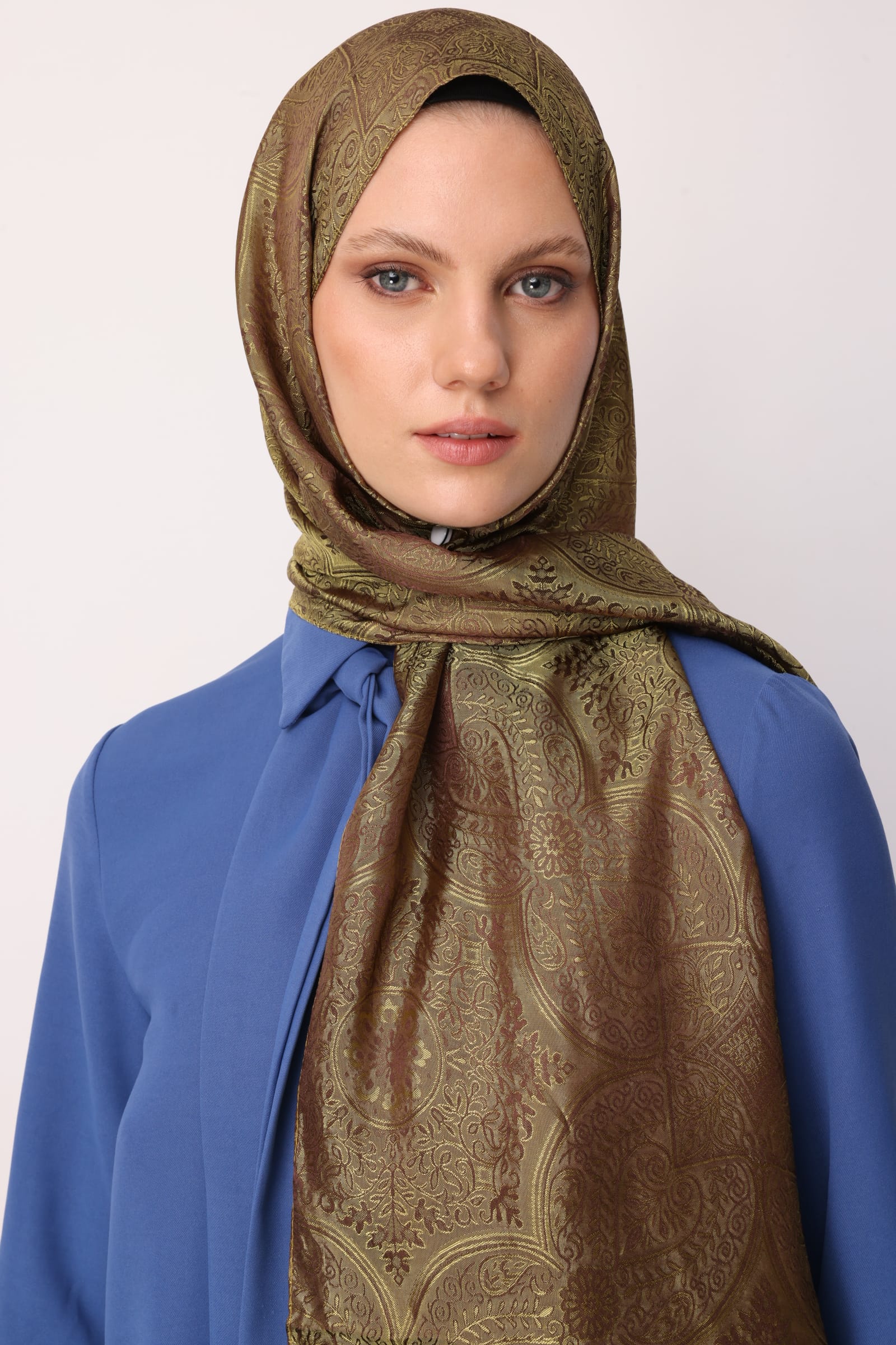 Shline Line Viscose Shawl - Bitter Coffee-Salmon