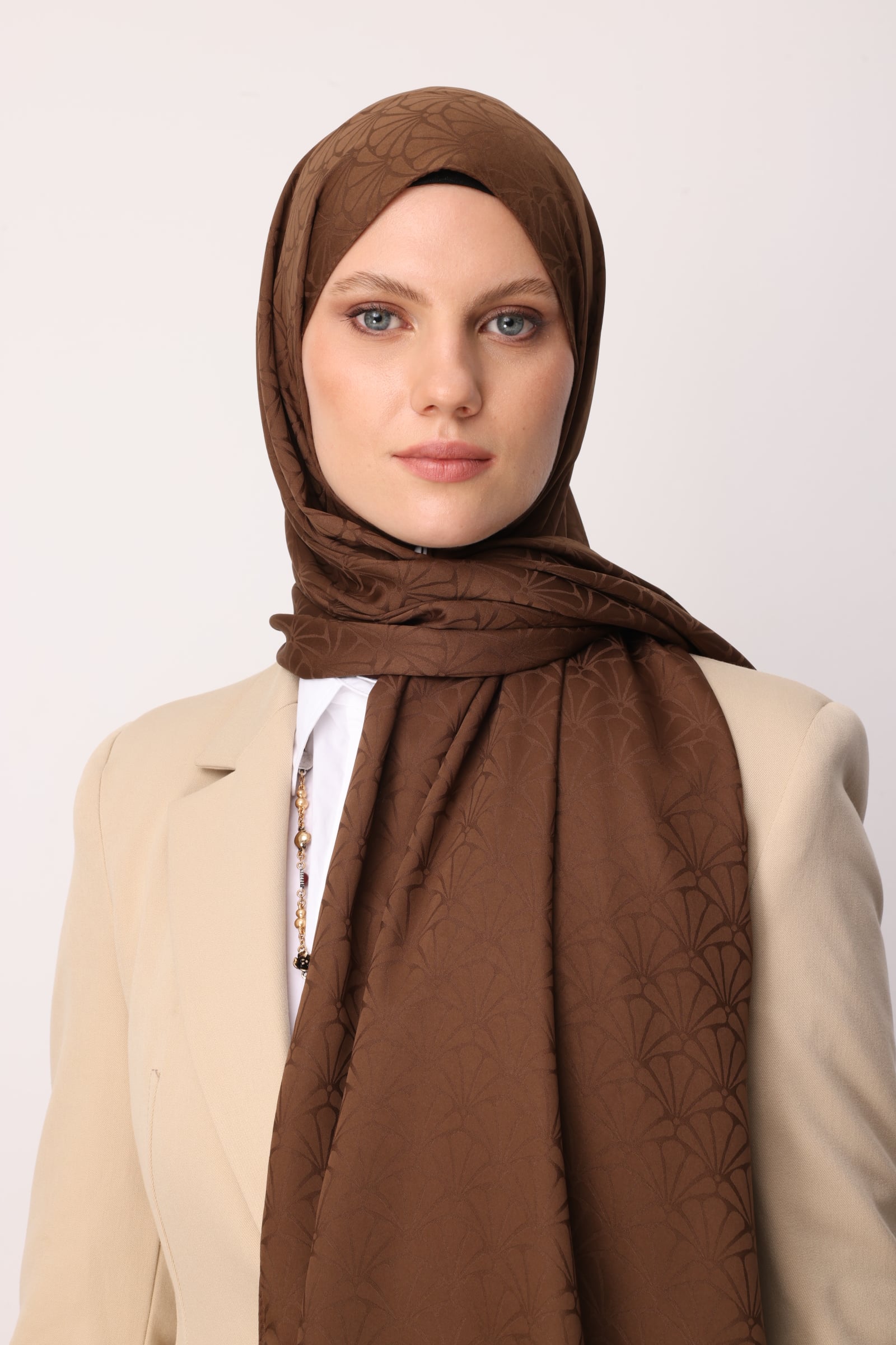 Lotus Pattern Silk Jacquard Shawl - Bitter