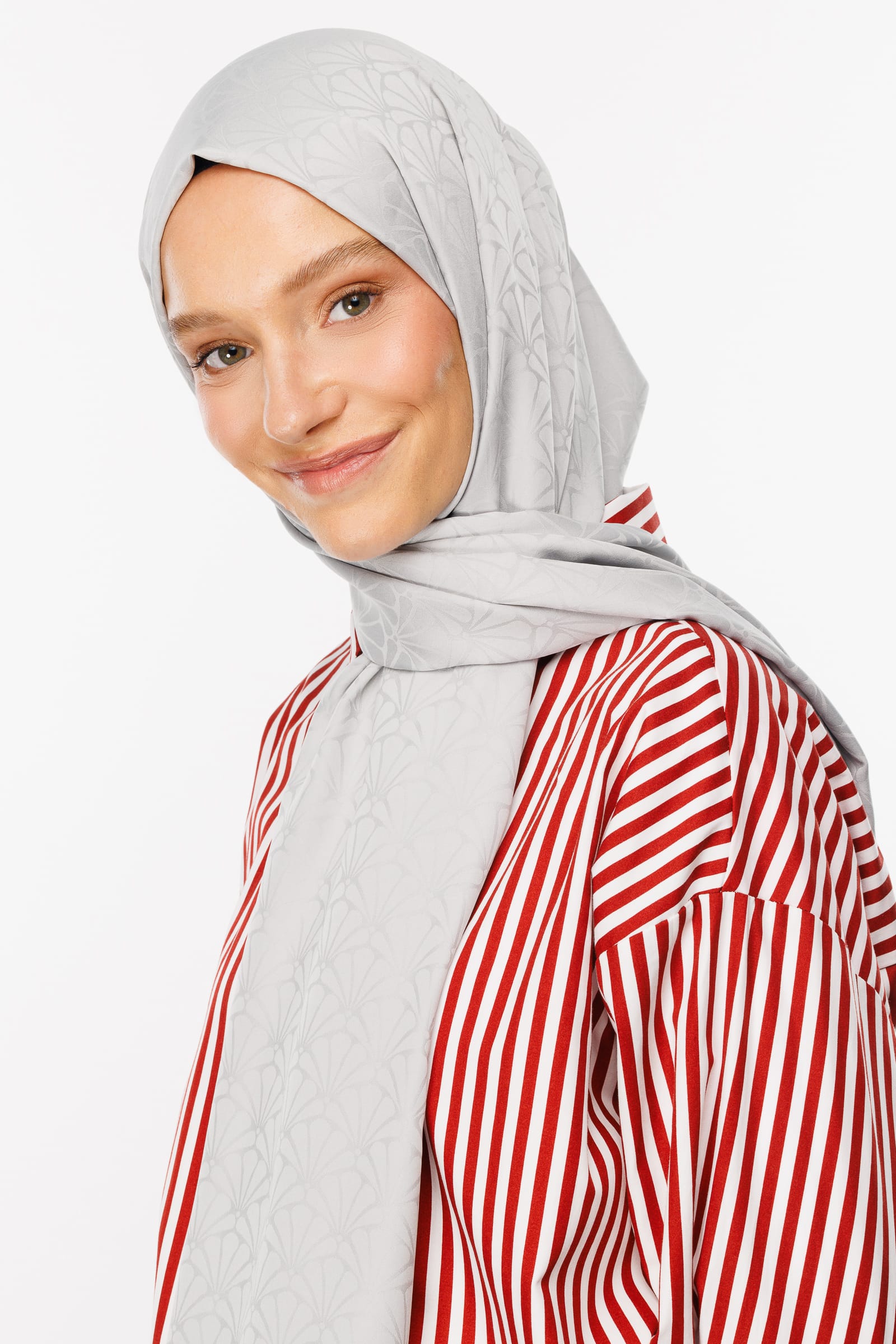 Lotus Pattern Silk Jacquard Shawl - Silver