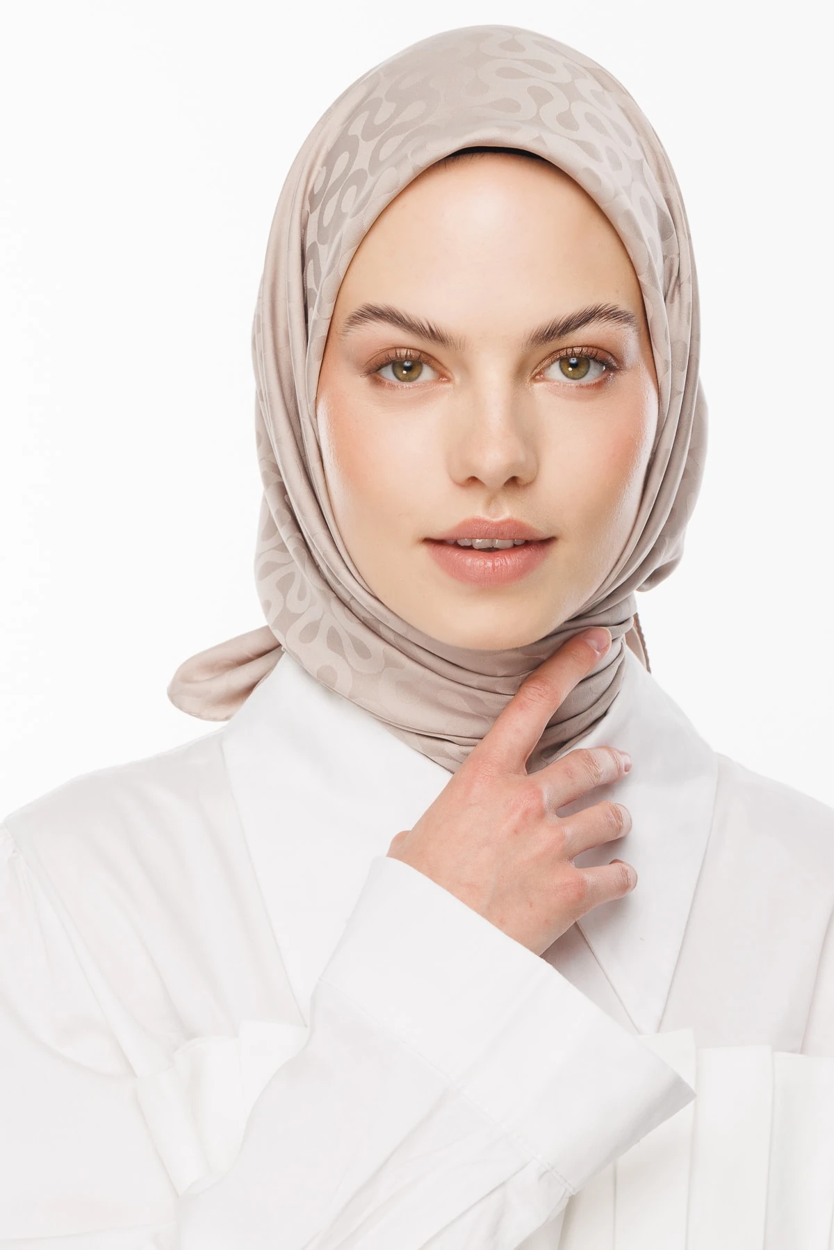 Moon Pattern Silky Jacquard Scarf - Beige