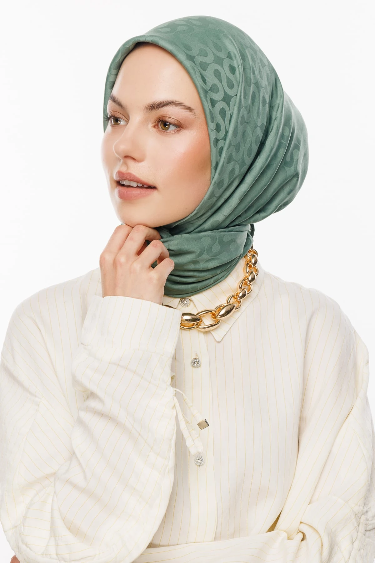 Moon Pattern Silky Jacquard Scarf - Mold Green