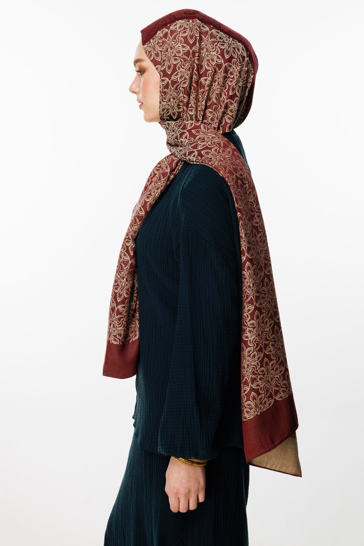 Nora-Pattern Reversible Shawl - Damson-Salmon