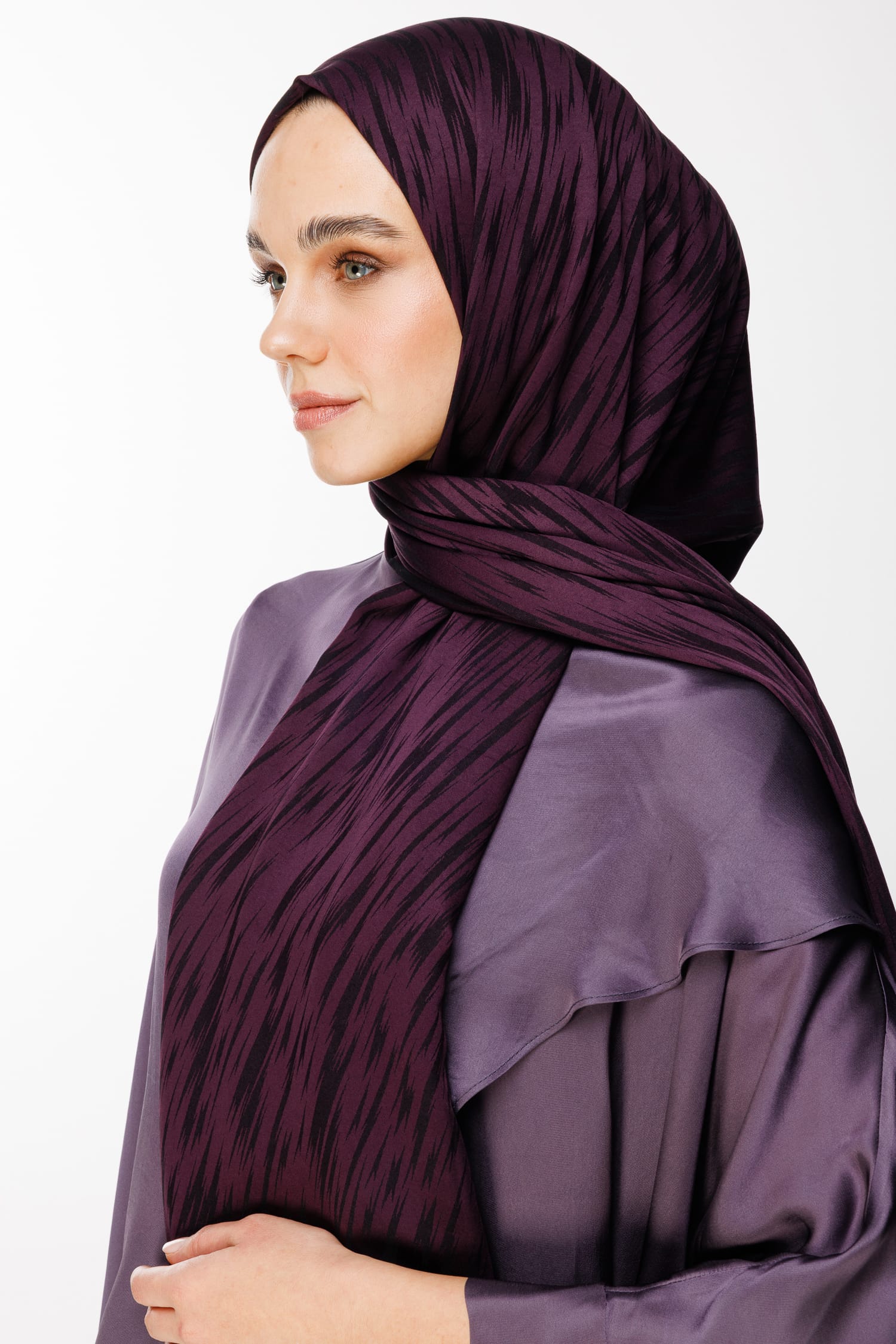 Toptan Selis Desen Çift Taraflı Şal - Mor-Siyah