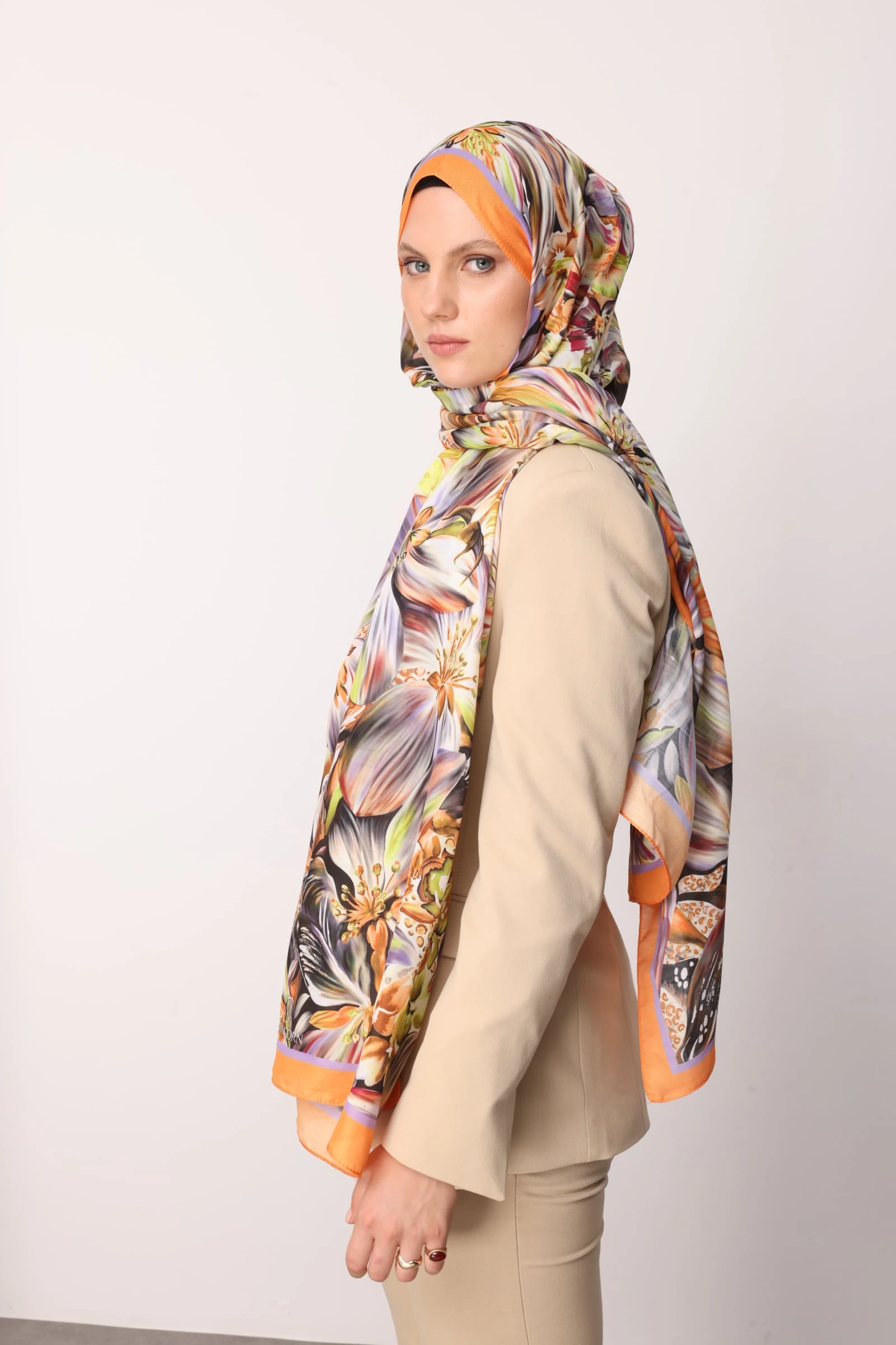 Wholesale Larin Pattern Cotton Shawl - Orange
