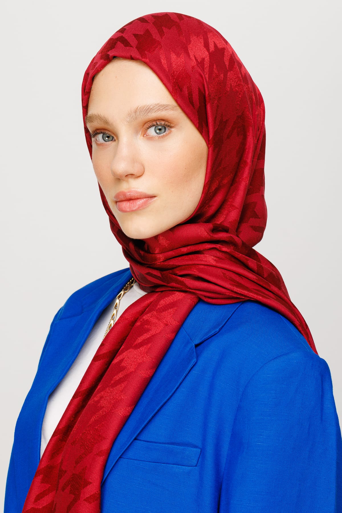 Toptan Kazayağı Desen Parlak Jakar Şal - Vişne Çürüğü