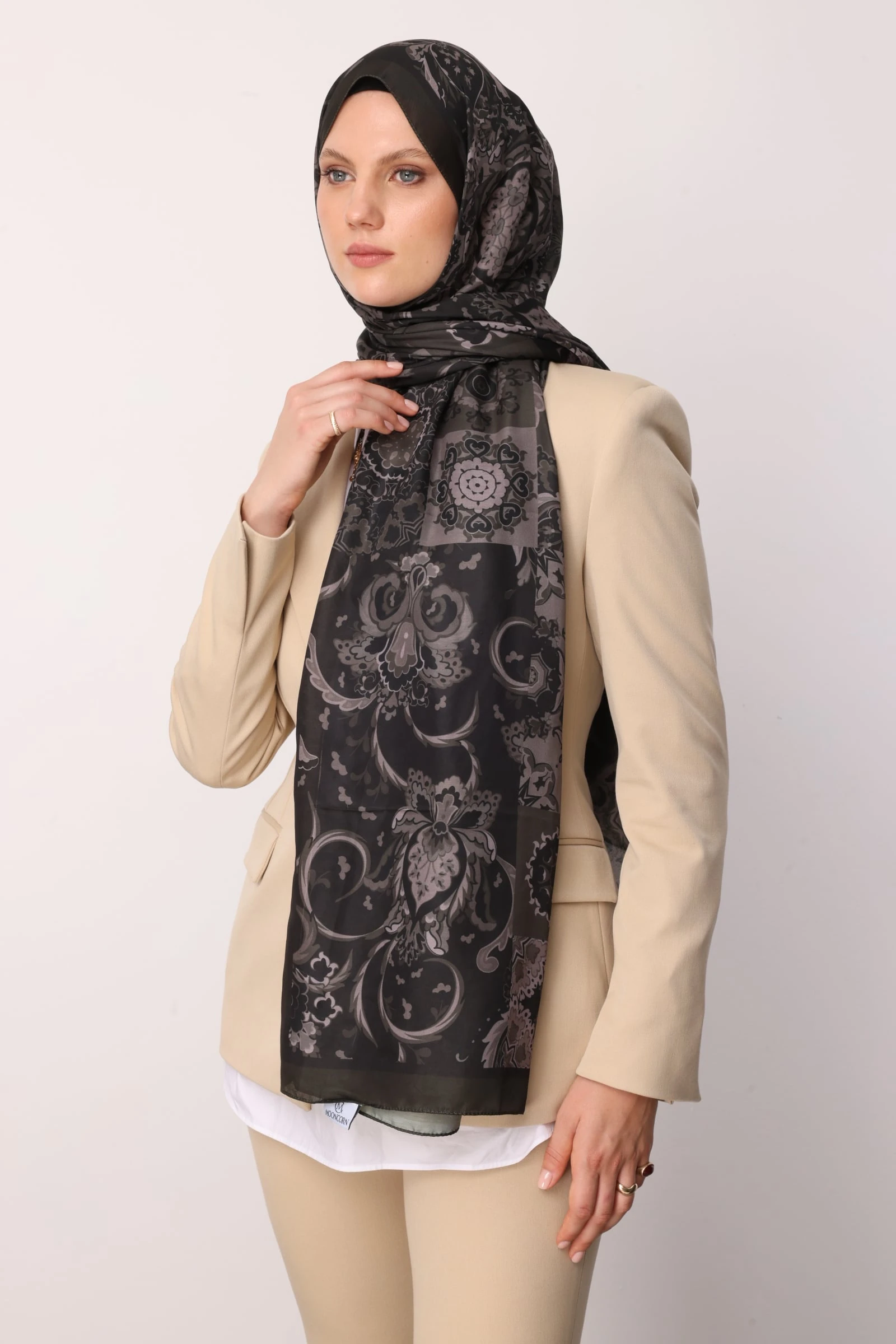 Toptan Solhar Desen Pamuk Şal - Haki