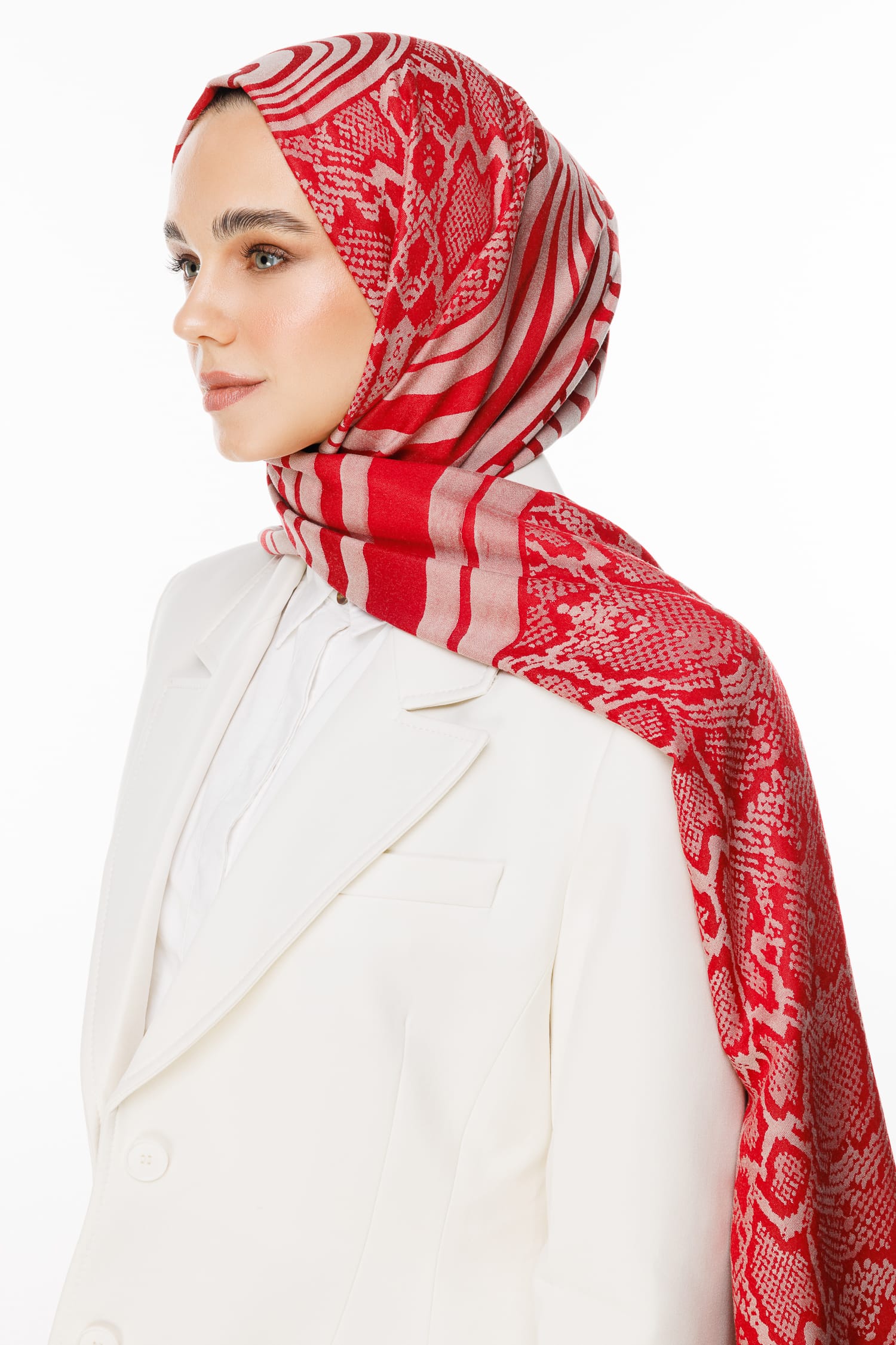 Toptan Riad Desen Çift Taraflı Şal - Bordo-Mint Yeşili