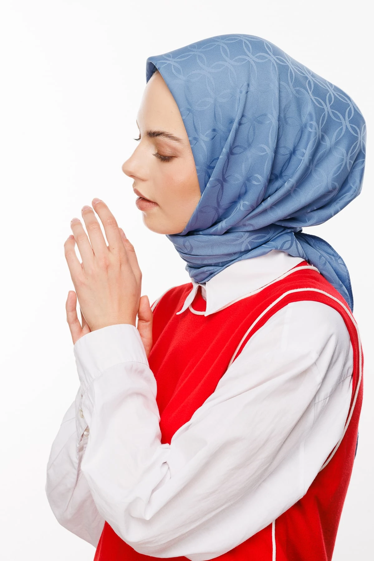 Toptan London Desen İpeksi Jakar Eşarp - Gök Mavisi