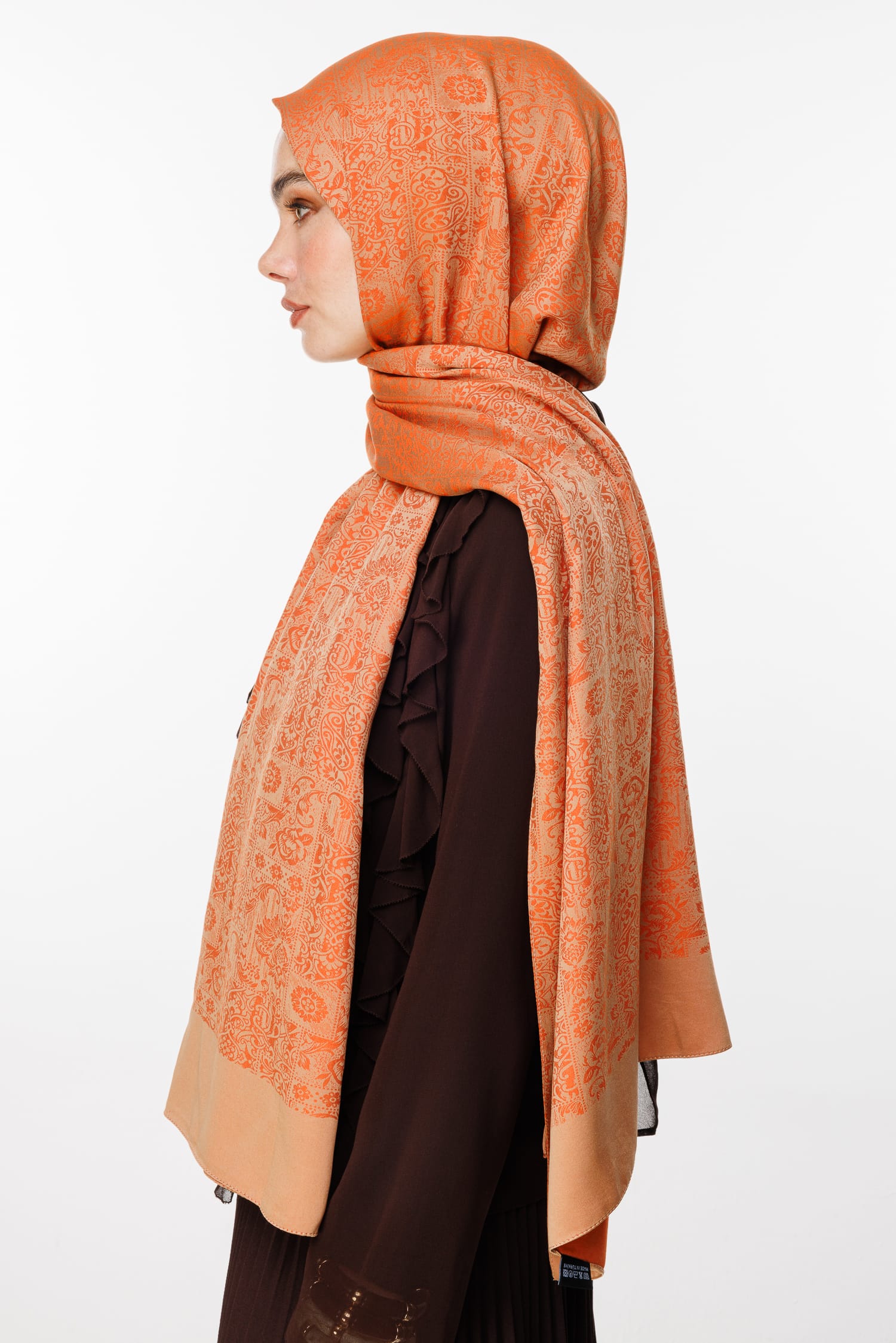 Toptan Henna Desen Çift Taraflı Şal - Tarçın-Bej