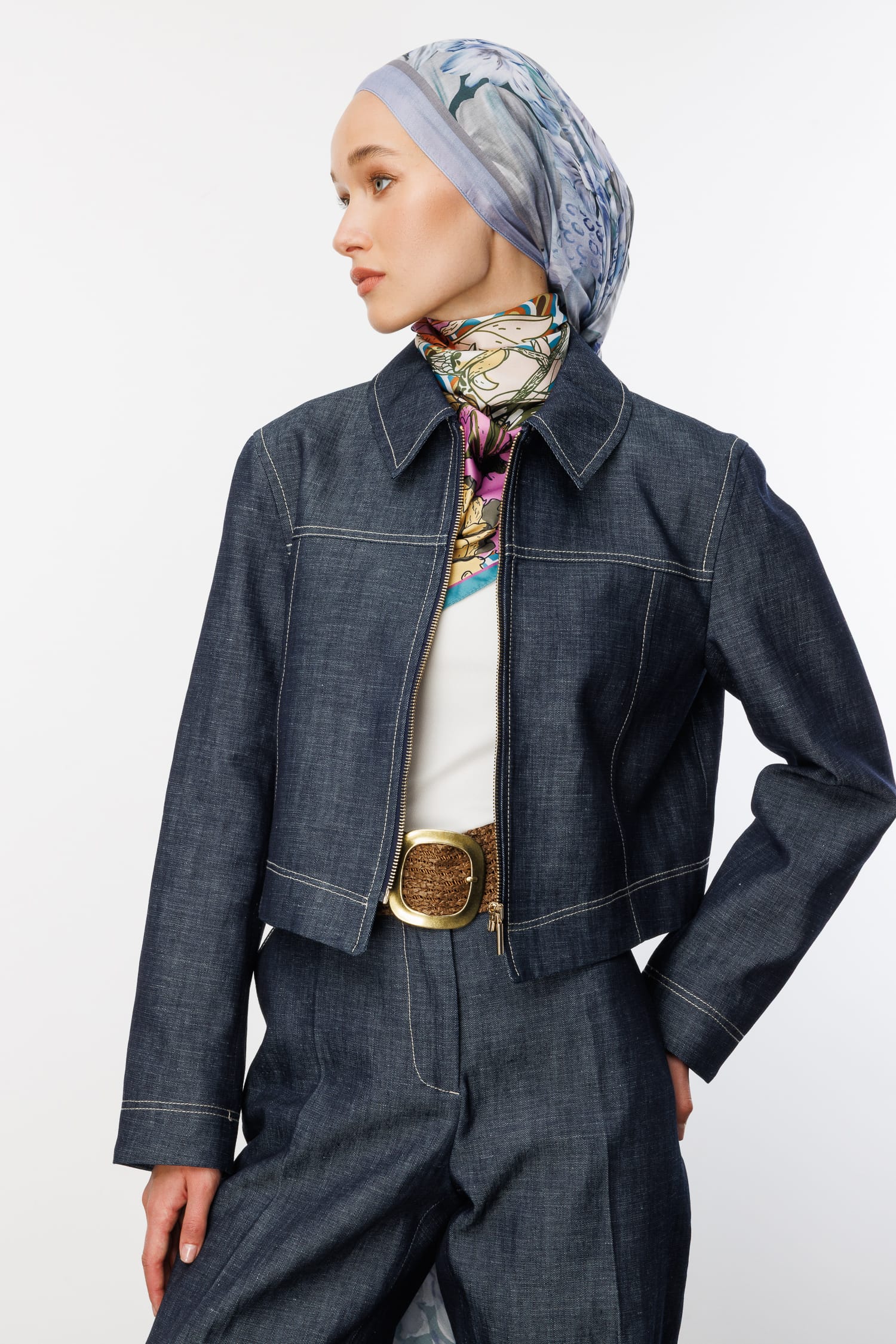 Toptan Larin Desen Pamuk Şal - Buz Mavisi