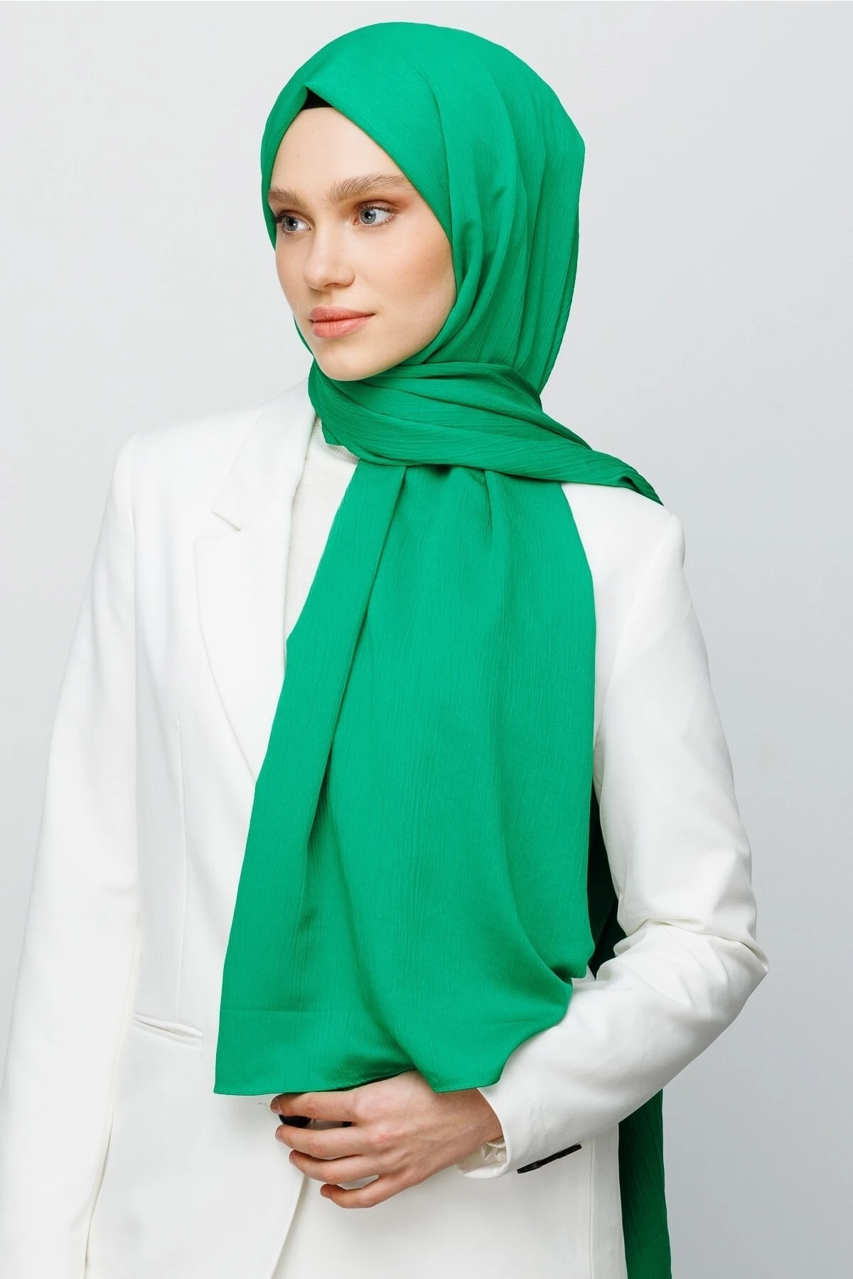 Toptan Krinkıl Medine İpeği Şal - Benetton Yeşili