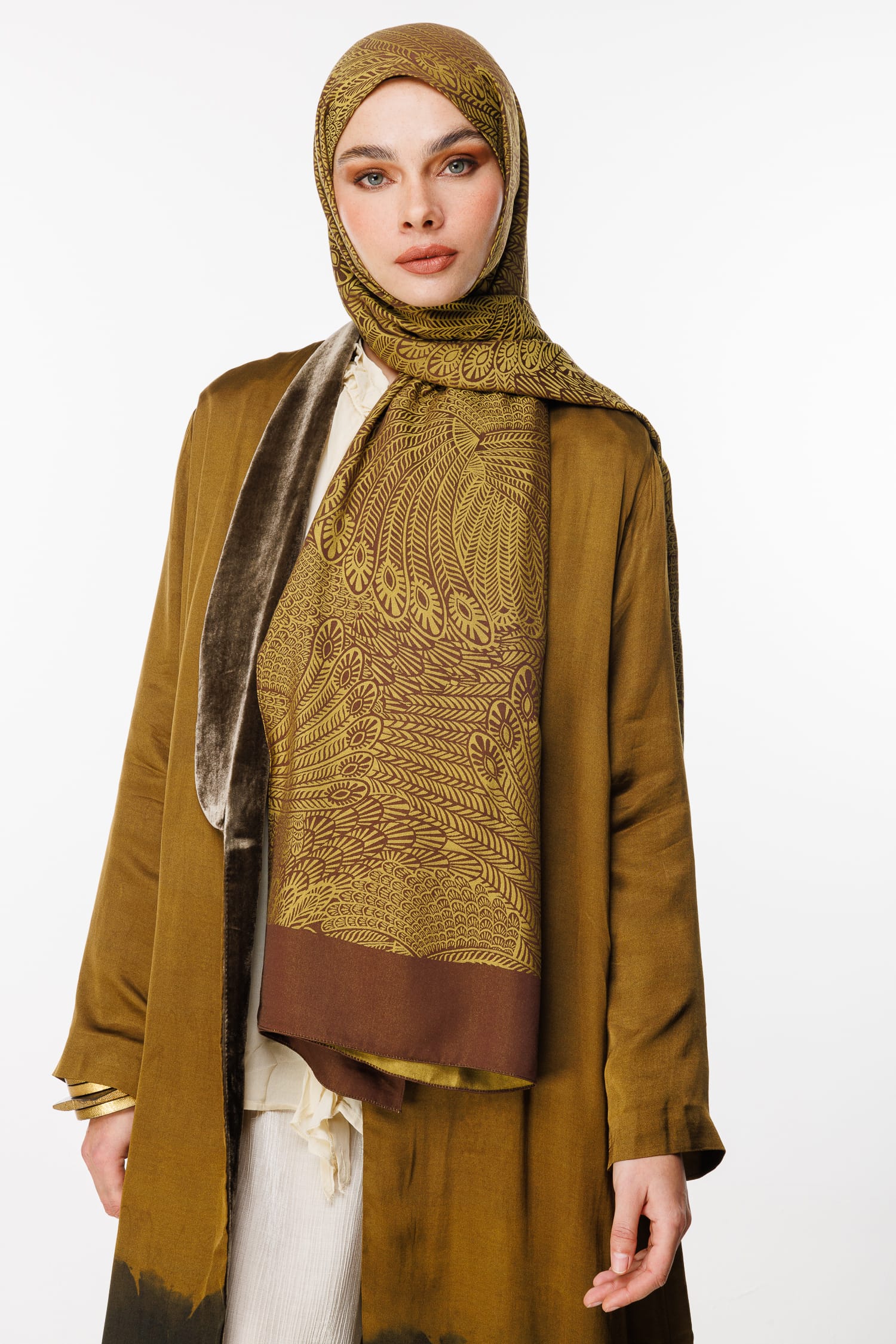 Toptan Mayra Desen Çift Taraflı Şal - Acı Kahve-Somon