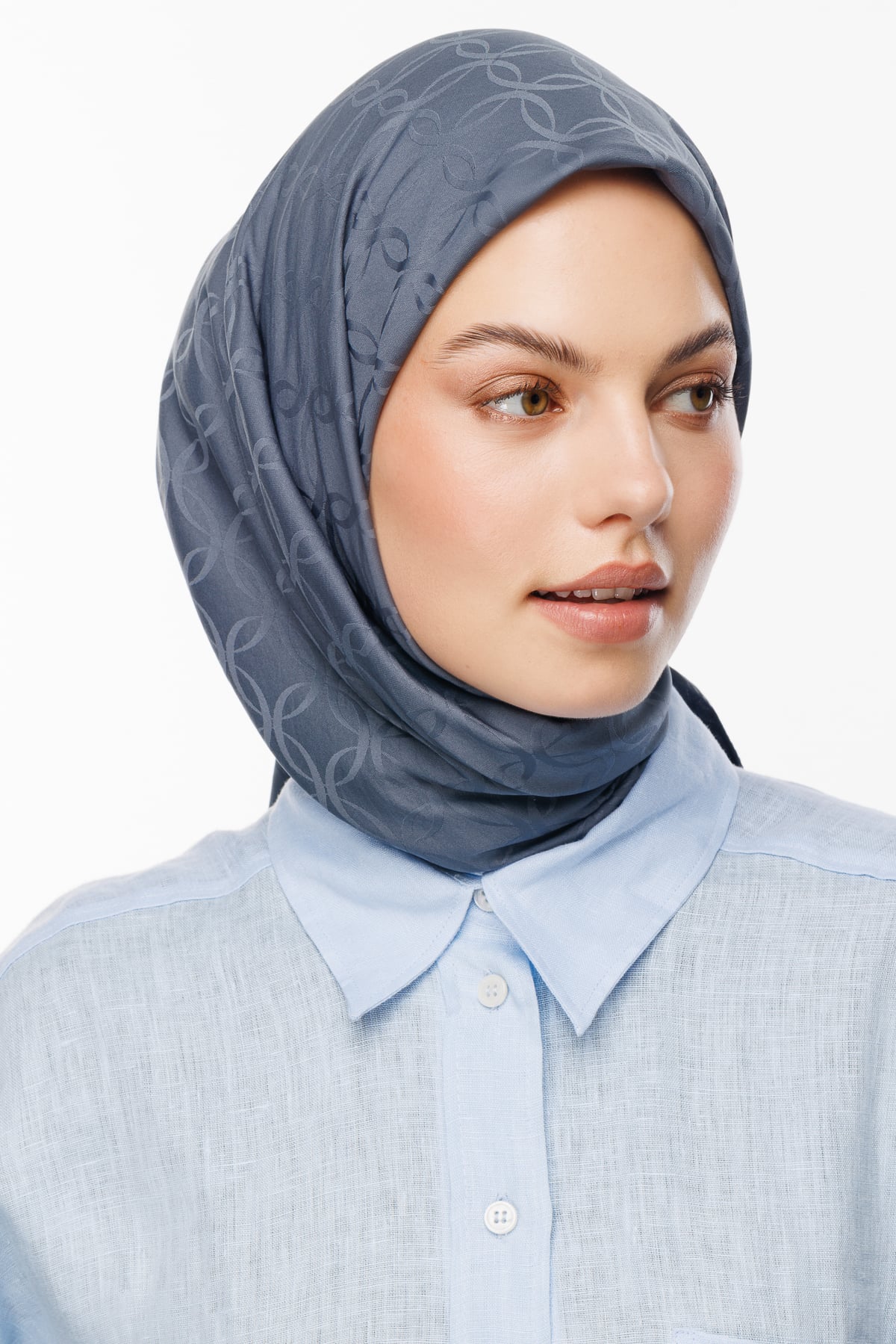 Toptan London Desen İpeksi Jakar Eşarp - Füme