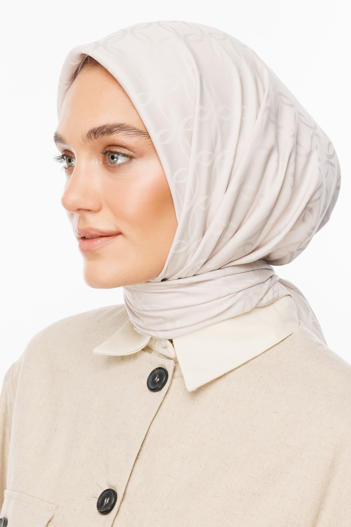 Toptan London Desen İpeksi Jakar Eşarp - Taş Rengi