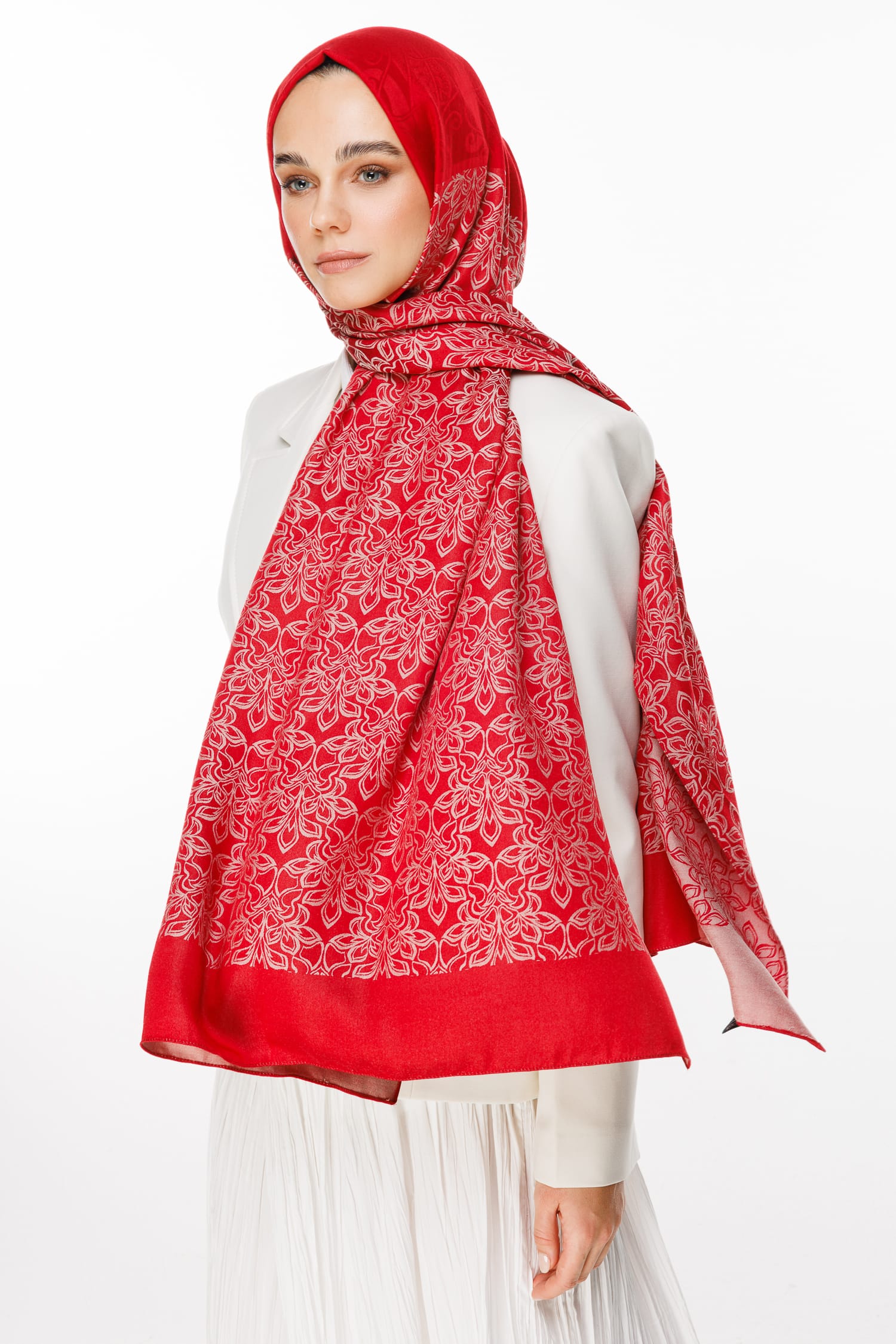 Toptan Nora Desen Çift Taraflı Şal - Bordo-Mint Yeşili