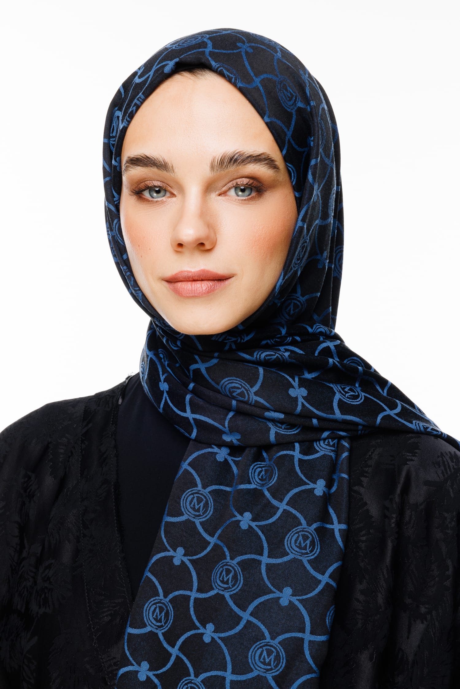 Toptan Marrakech Desen Çift Taraflı Şal - Siyah-İndigo