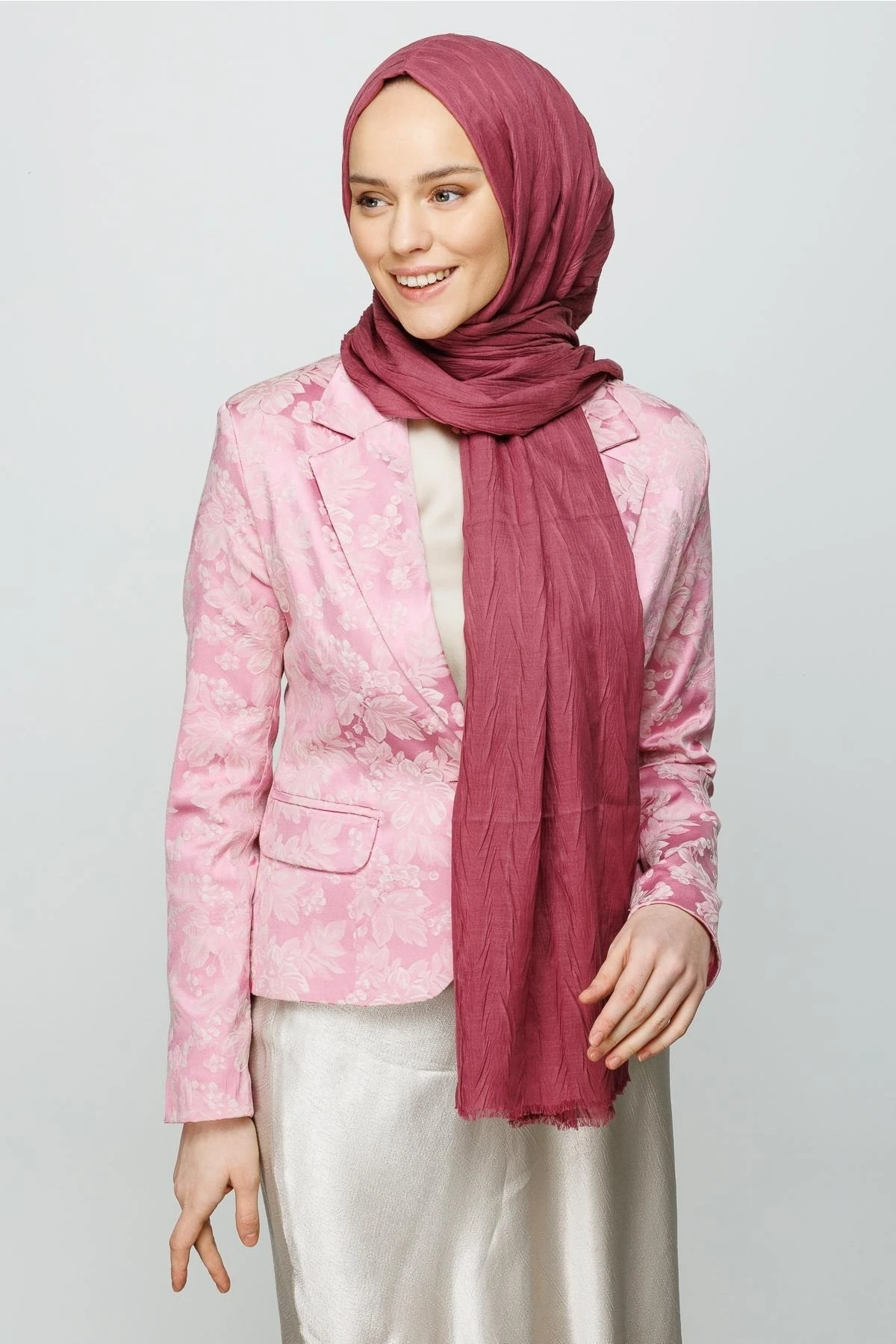 Toptan Piliseli Bambu Şal - Gül Kurusu