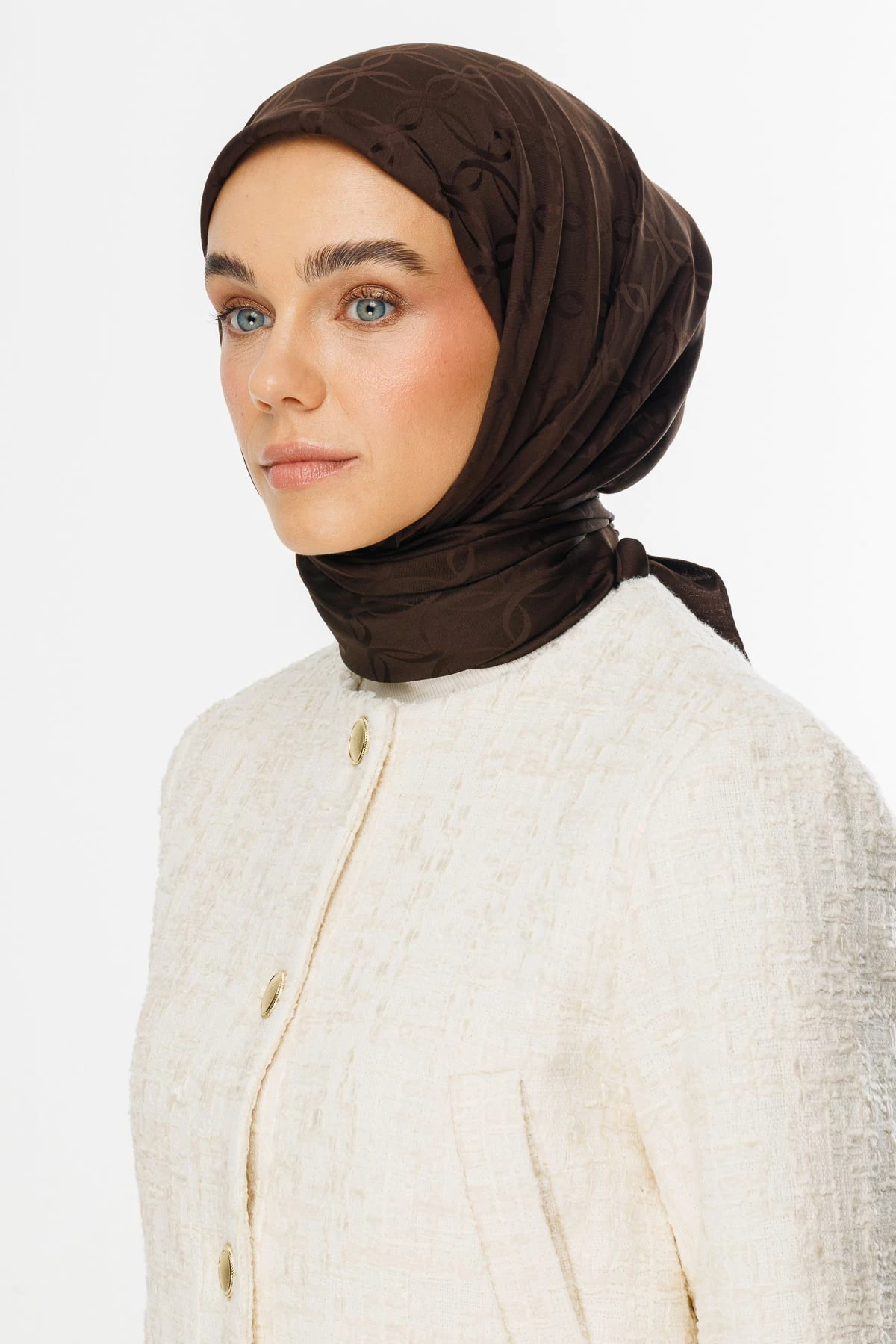 Toptan London Desen İpeksi Jakar Eşarp - Acı Kahve