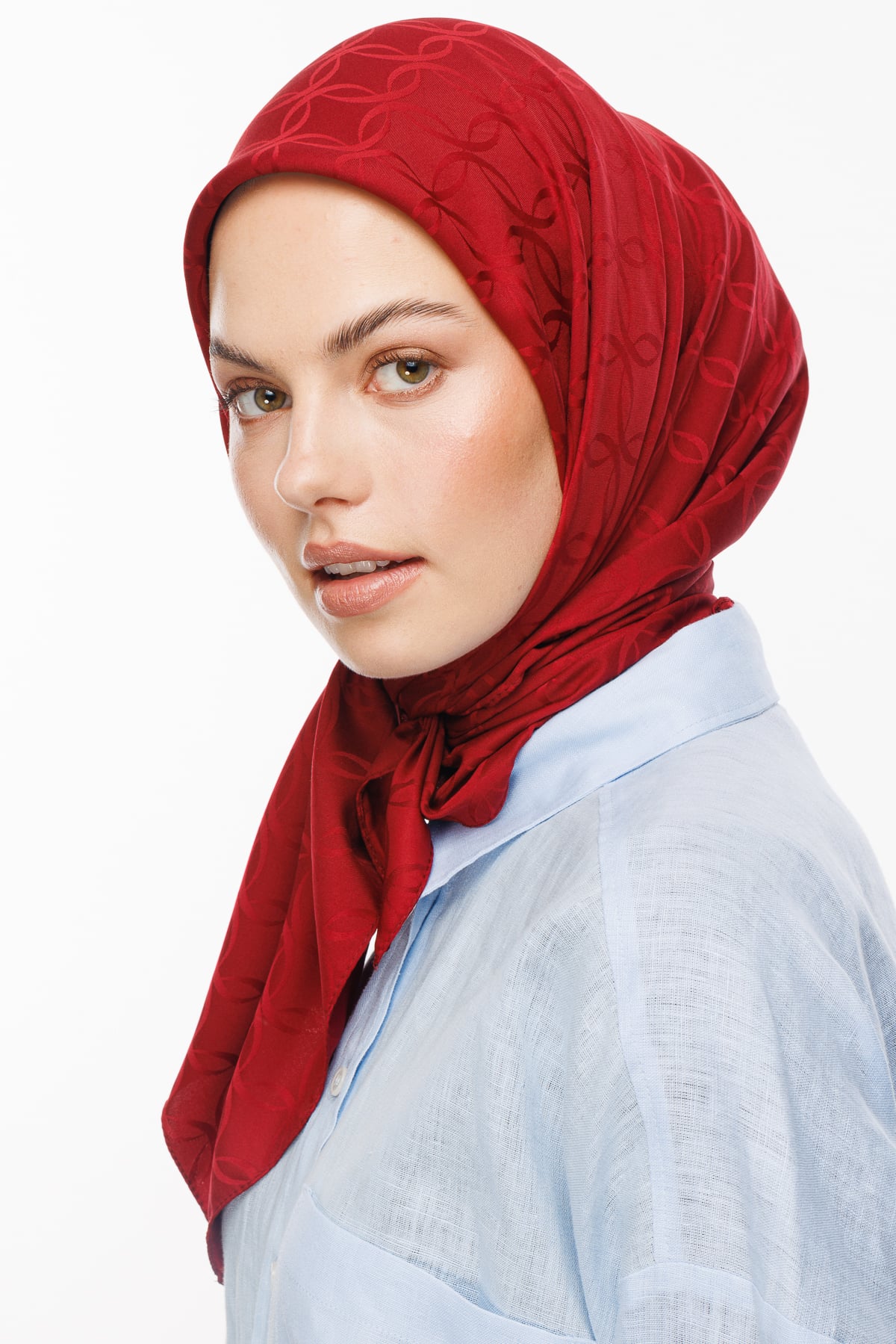 London Pattern Silky Jacquard Scarf - Claret Red