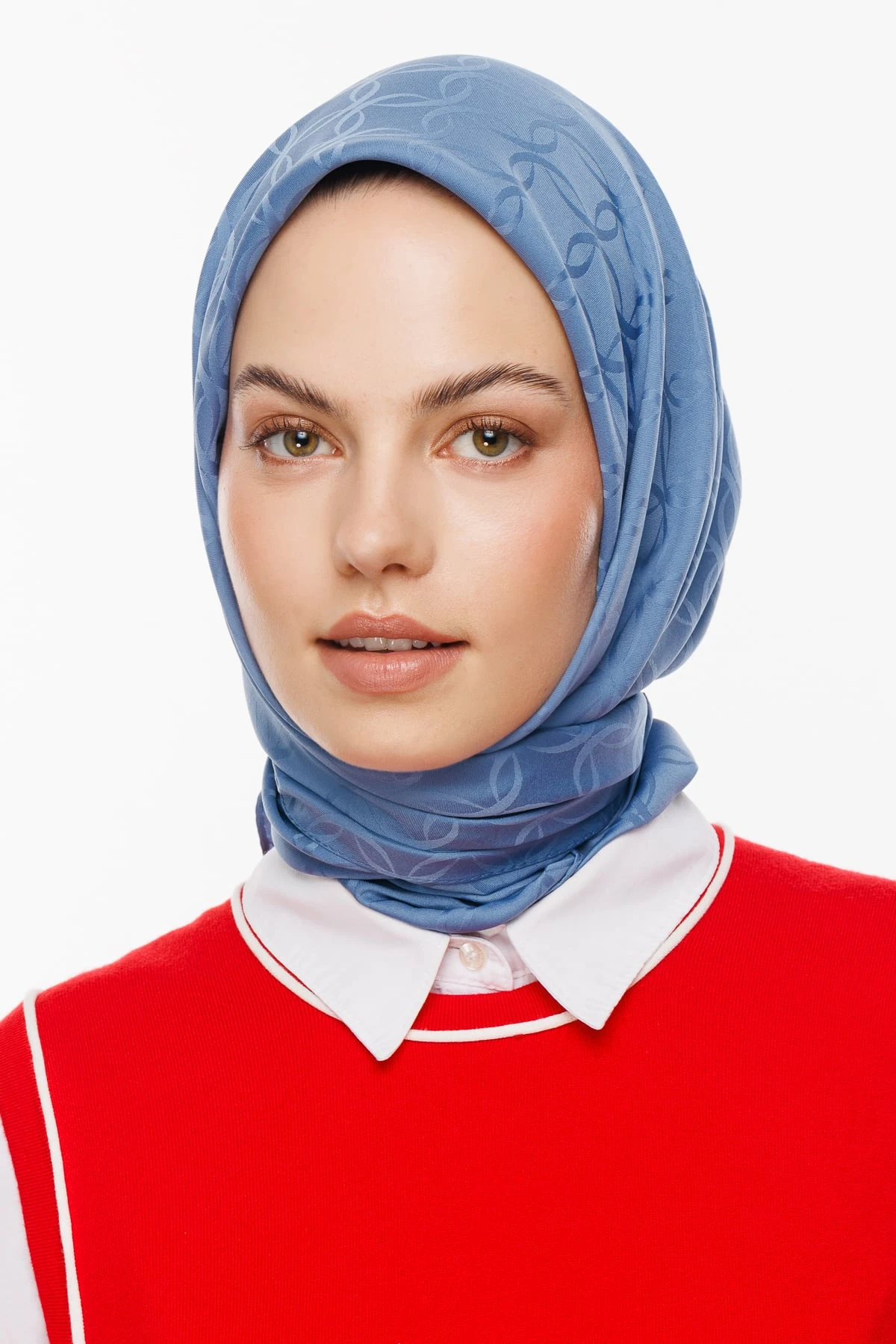 Toptan London Desen İpeksi Jakar Eşarp - Gök Mavisi