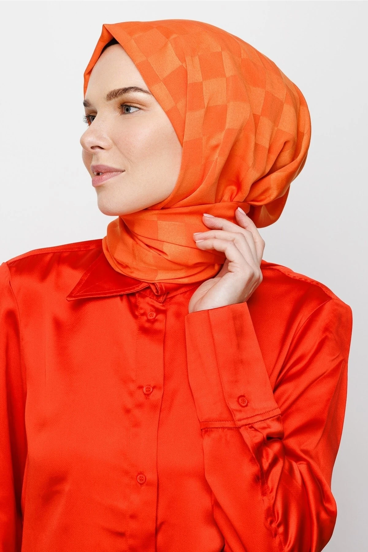 Toptan Dama Desen İpeksi Jakar Şal - Turuncu