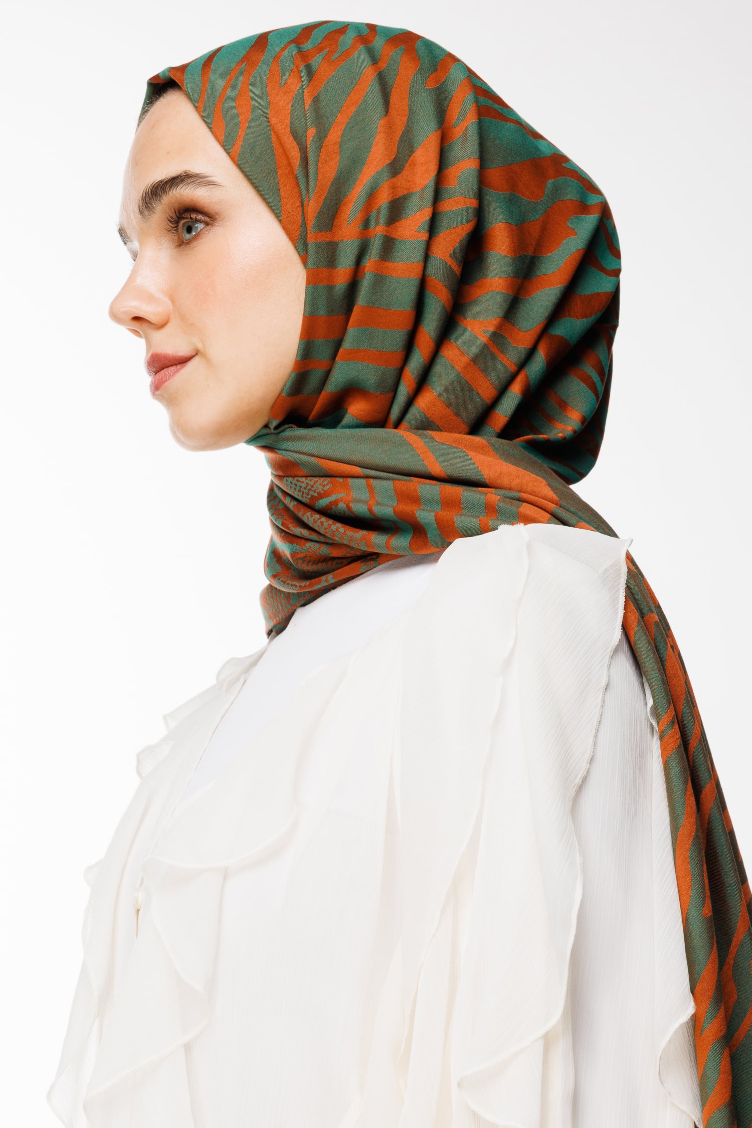 Riad-Pattern Reversible Shawl - Cinnamon-Emerald