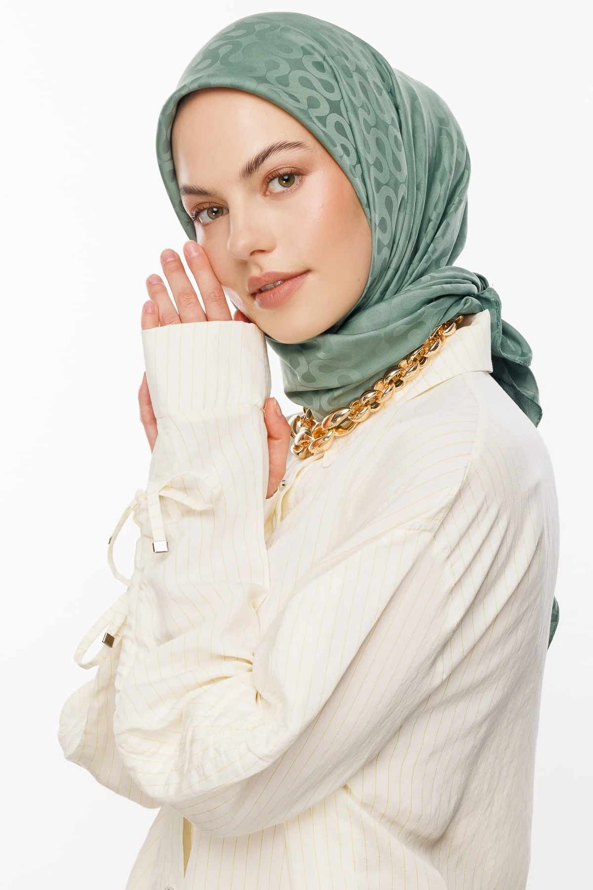 Moon Pattern Silky Jacquard Scarf - Mold Green