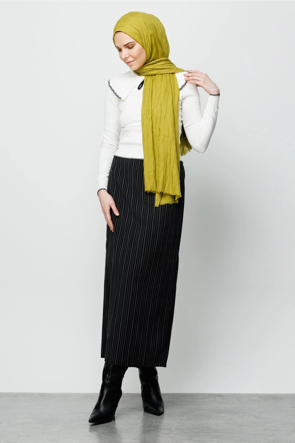 Toptan Piliseli Bambu Şal - Zeytin Yeşili