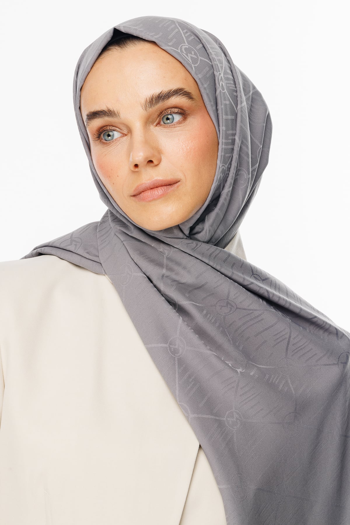 Toptan Moon Is Desen Jakar Şal - Gri