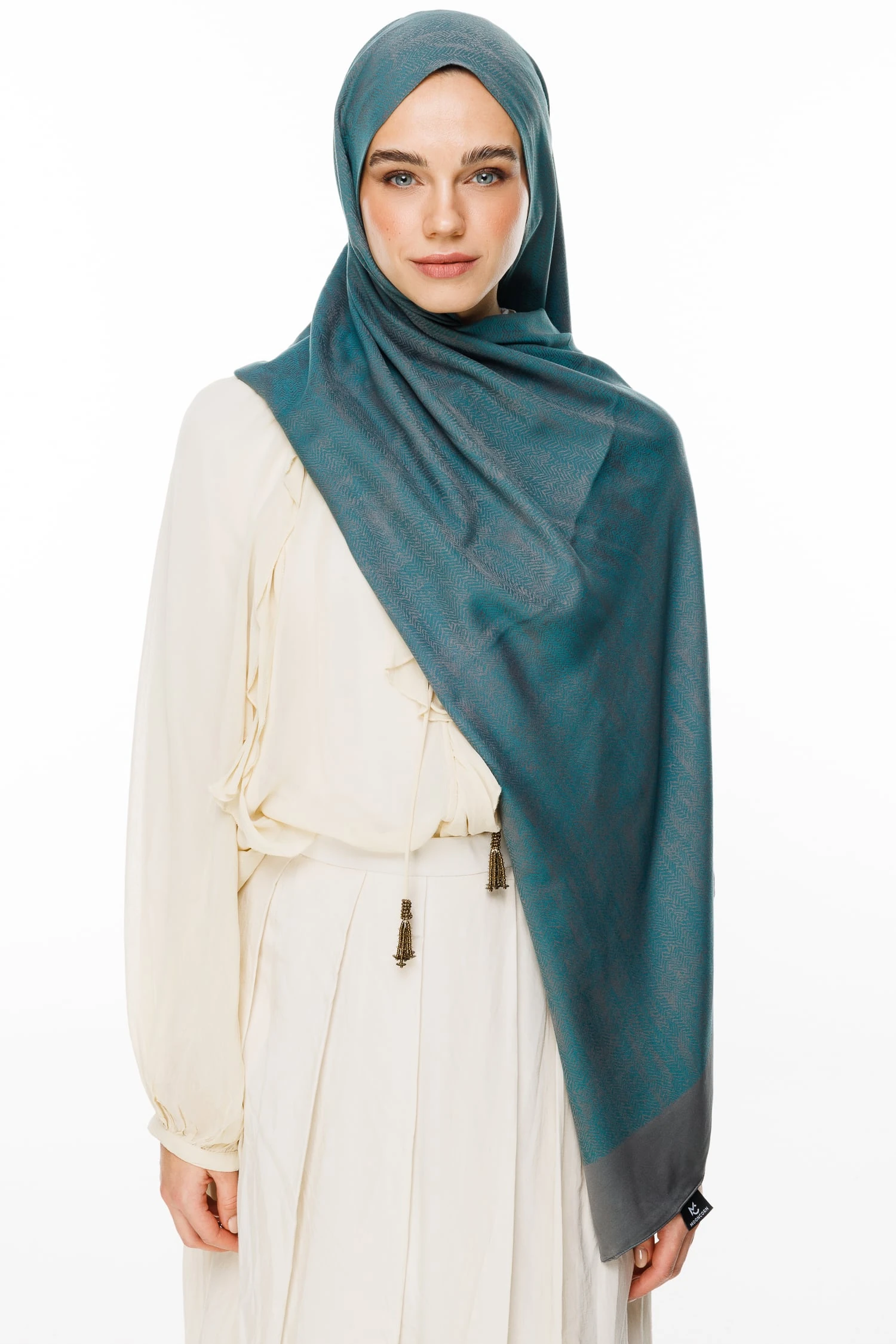 Toptan Sahra Desen Çift Taraflı Şal - Koyu Gri-Zümrüt