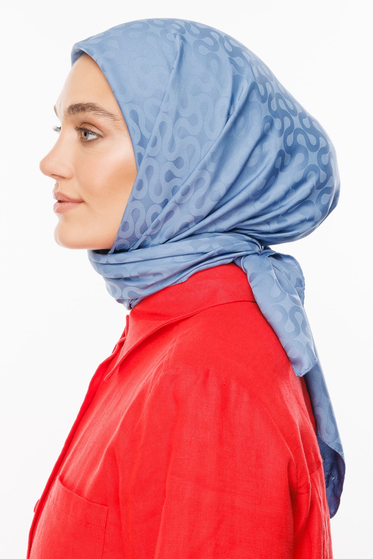 Toptan Moon Desen İpeksi Jakar Eşarp - Gök Mavisi