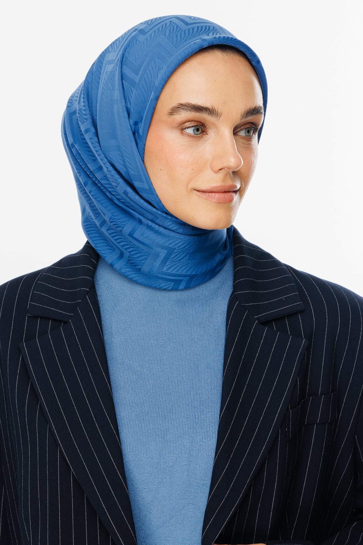 Viora Pattern Silky Jacquard Scarf - Indigo